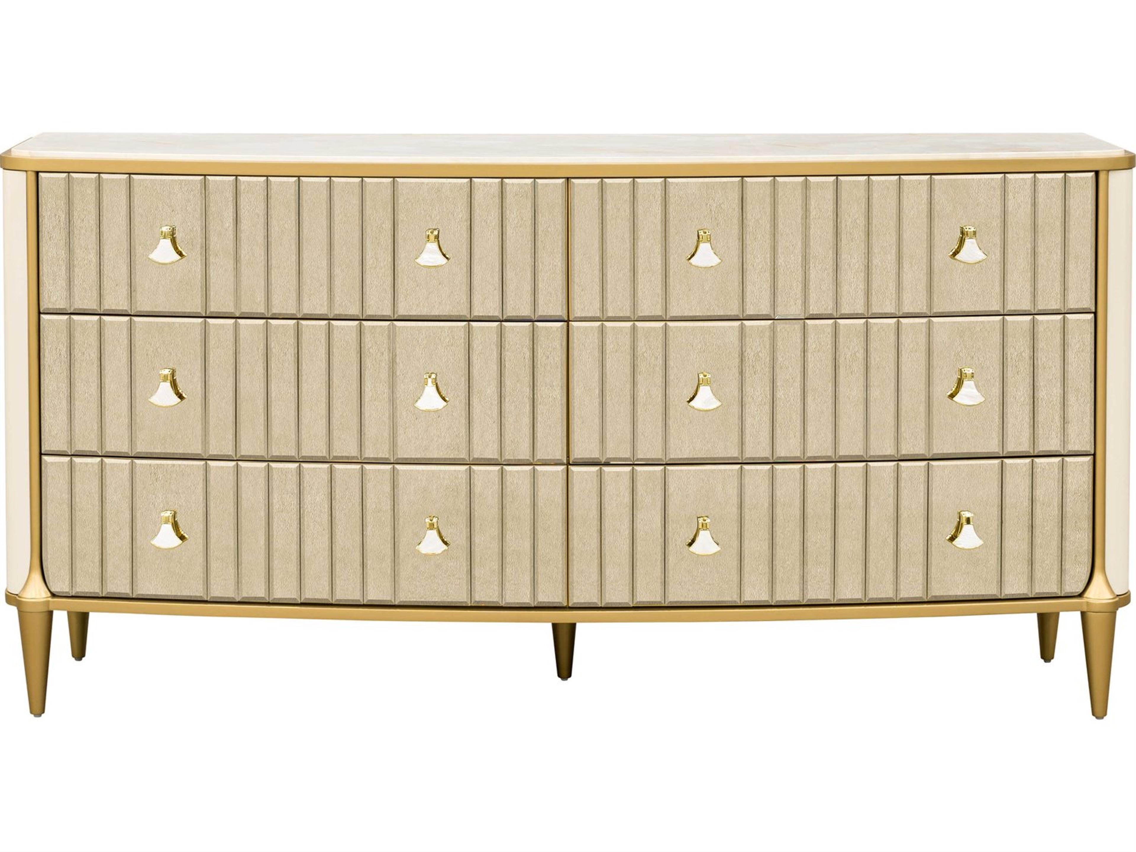 Luxecor Gilded 6-Drawers Gold Poplar Wood Double Dresser