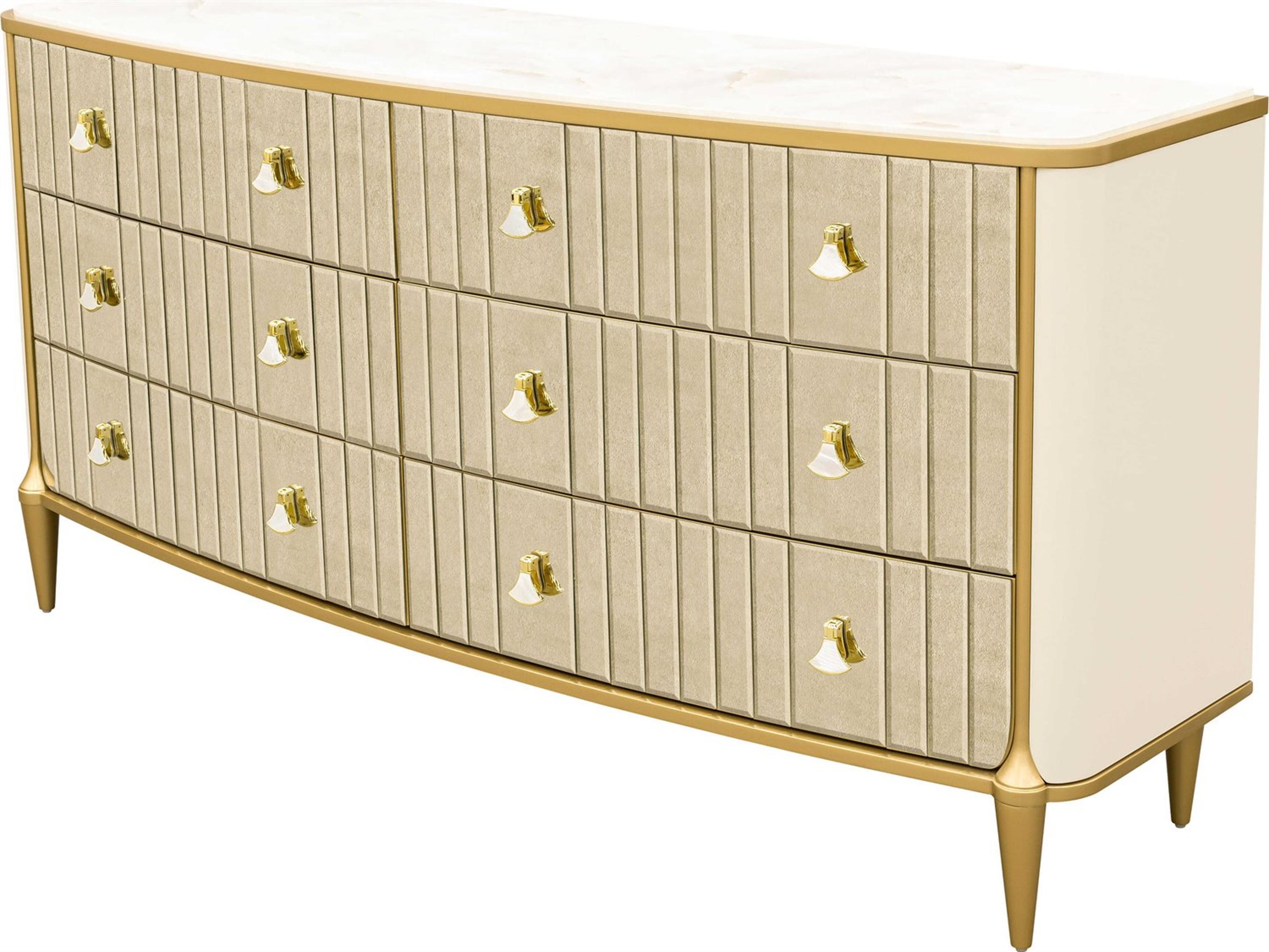 Luxecor Gilded 6-Drawers Gold Poplar Wood Double Dresser
