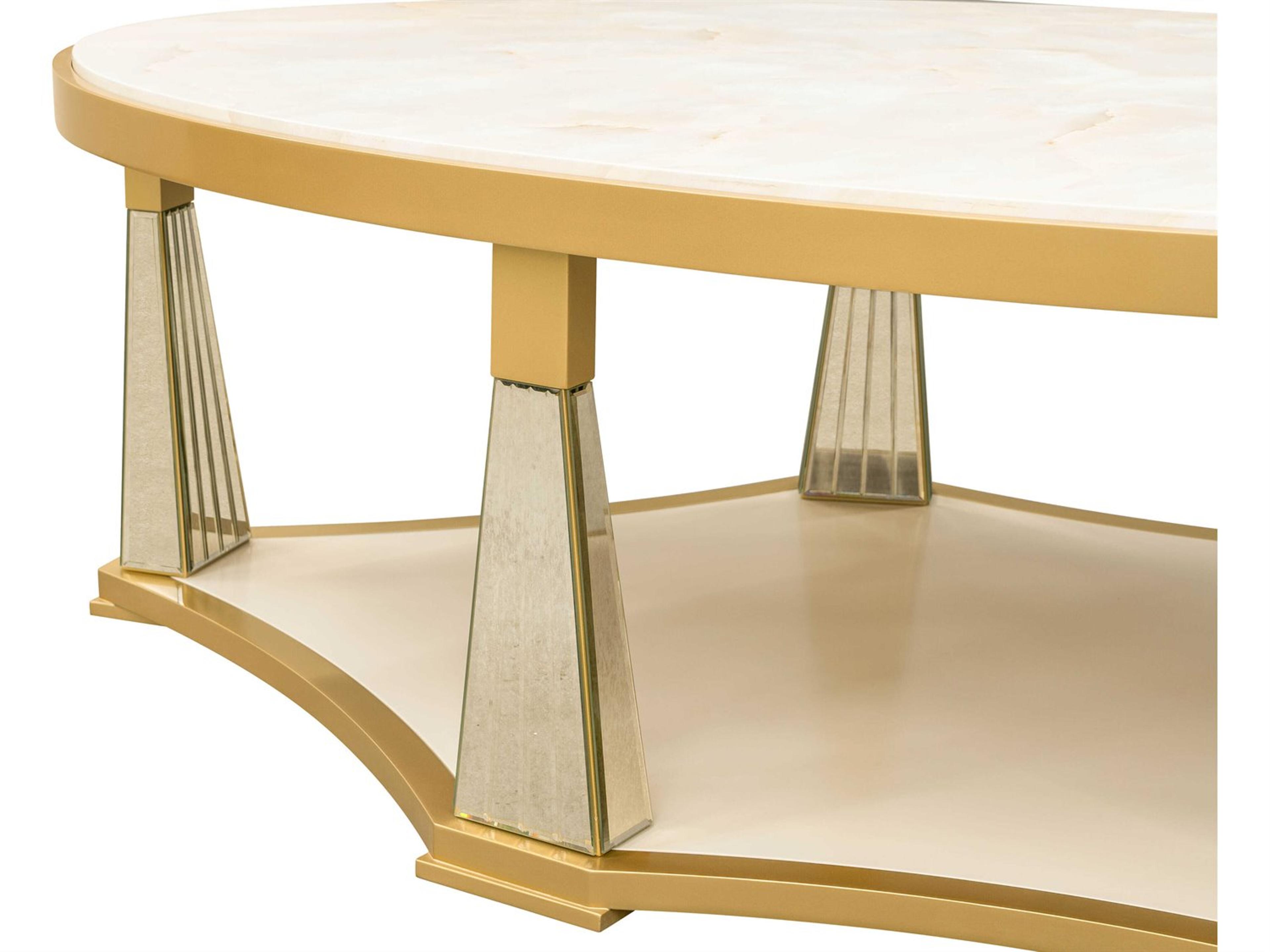 Luxecor Gilded Oval Wood Light Champagne Coffee Table