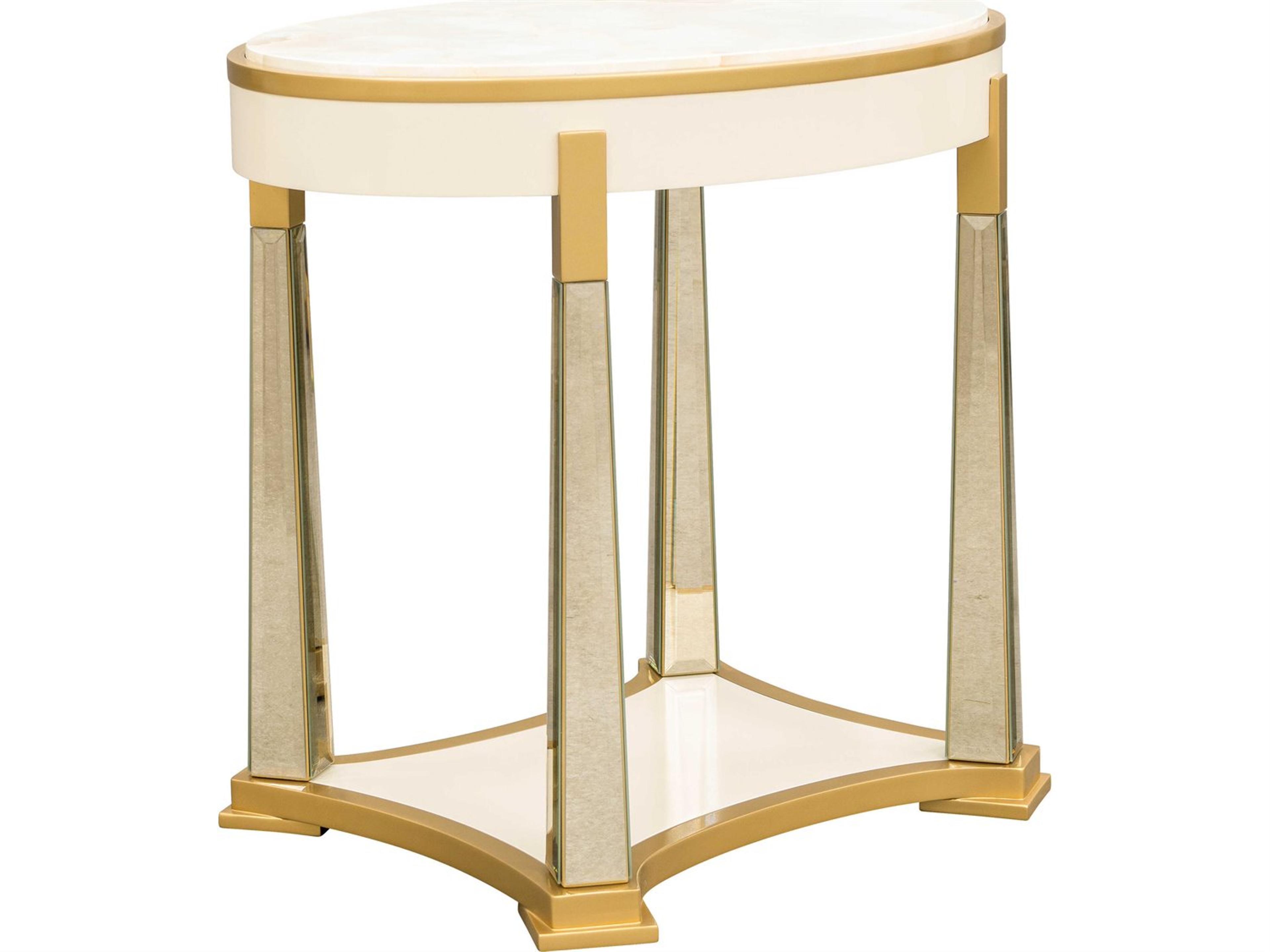 Luxecor Gilded Oval Wood Light Champagne End Table