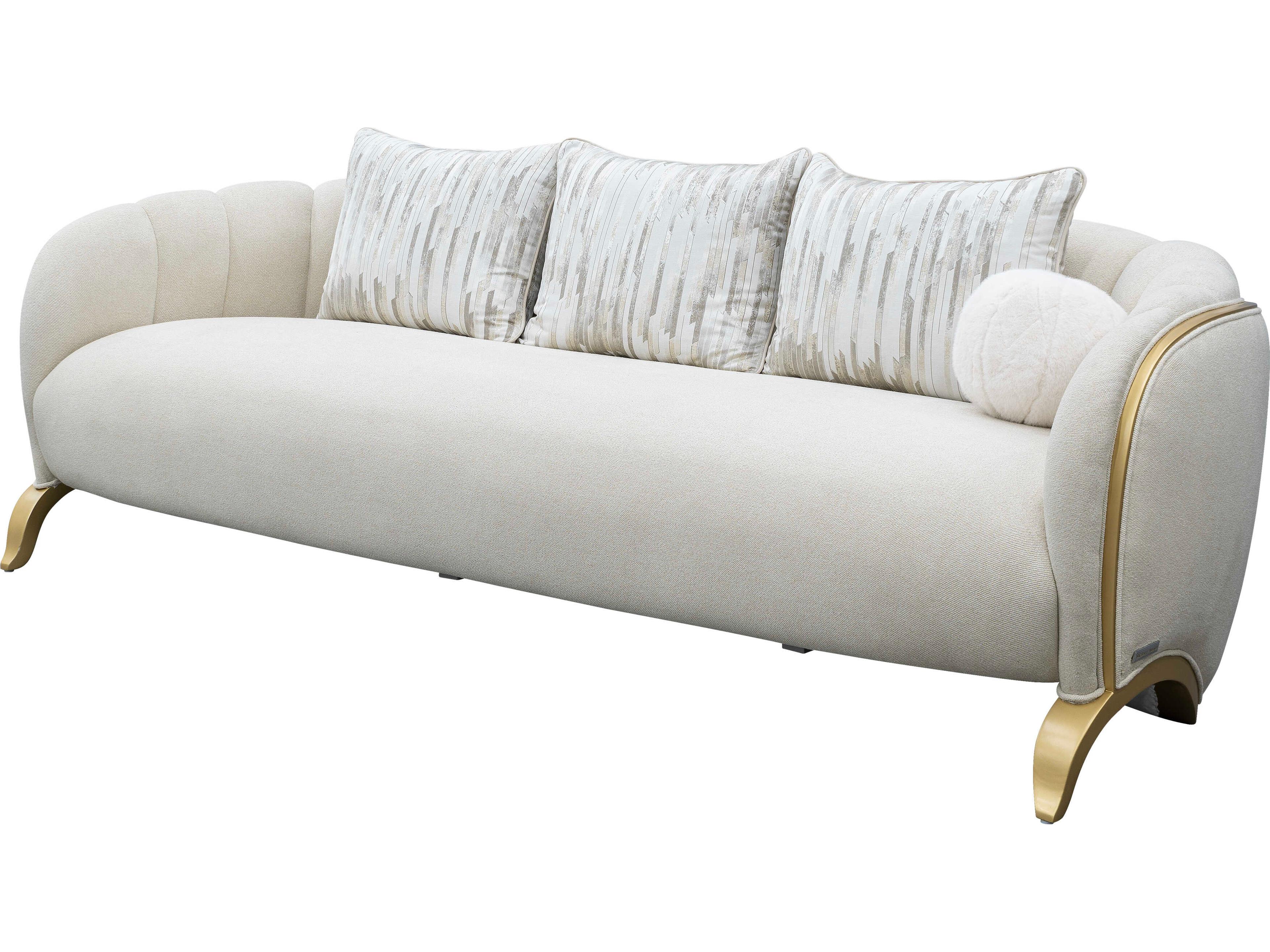 Villa Cherie 3-Seat Plush Chenille Sofa in Light Champagne