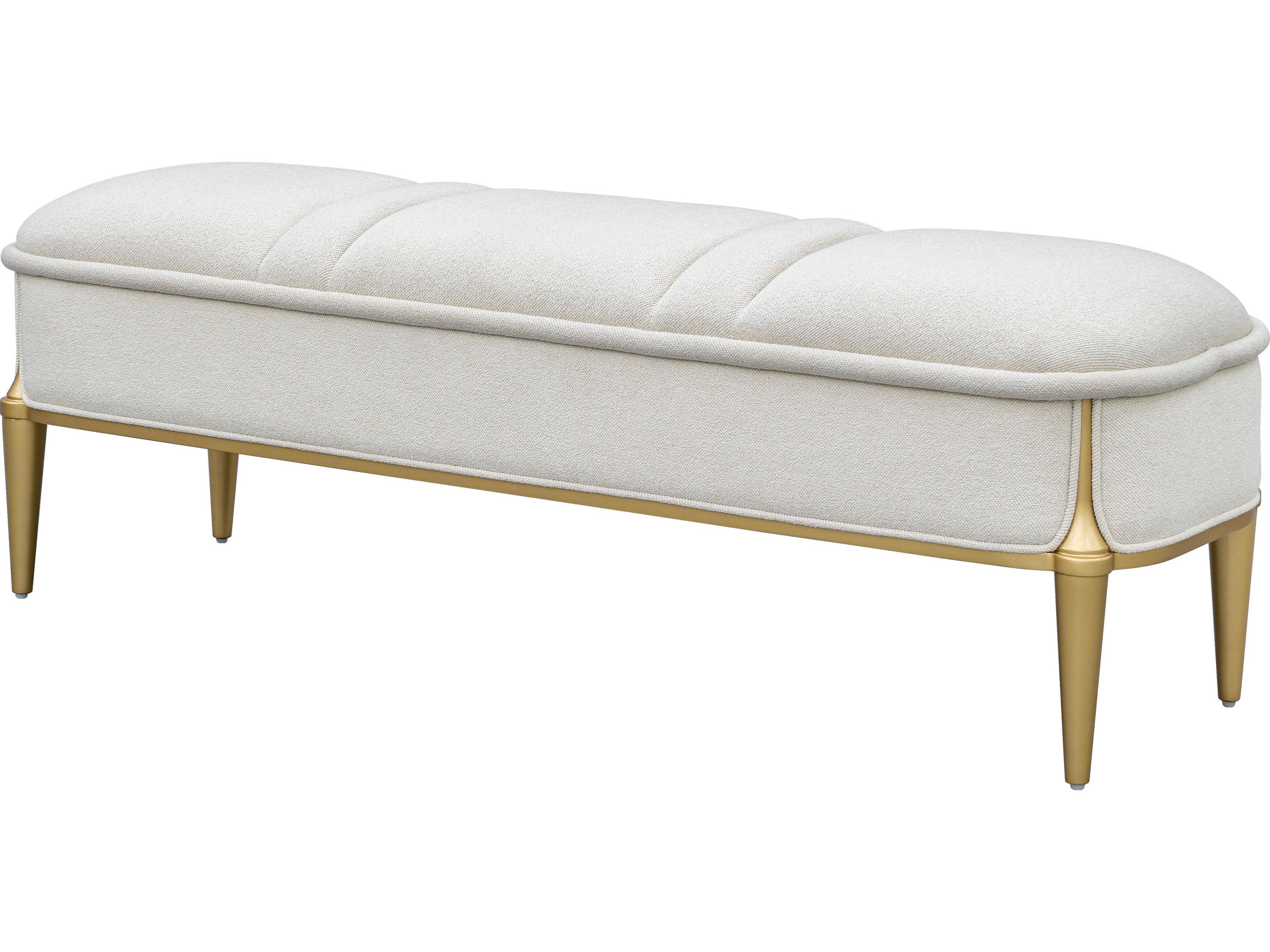 Scotts Square Light Champagne White Upholstered Accent Bench