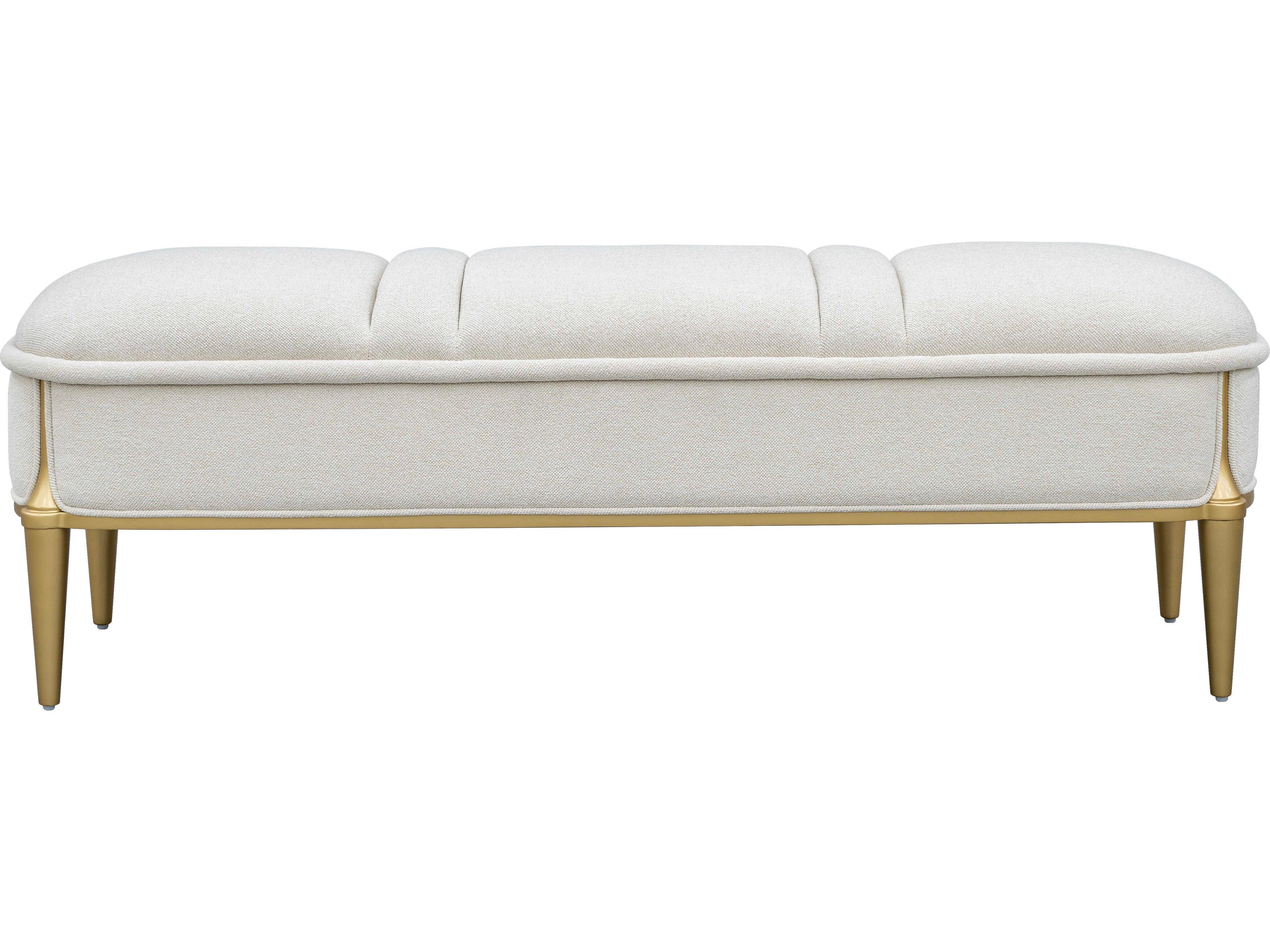 Luxecor Gilded Light Champagne White Upholstered Accent Bench