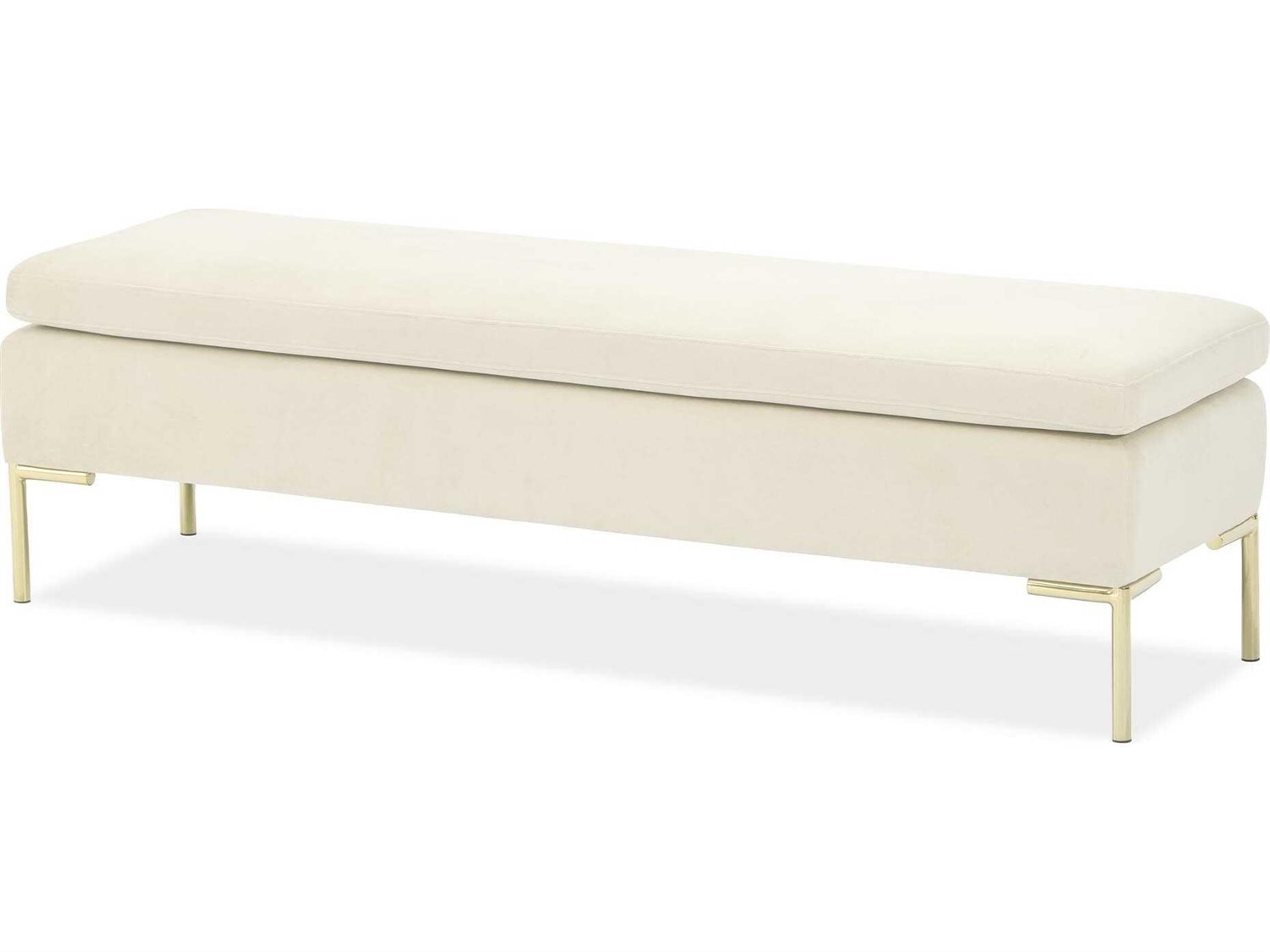 Signature Zennia Ivory White Velvet Upholstered Accent Bench