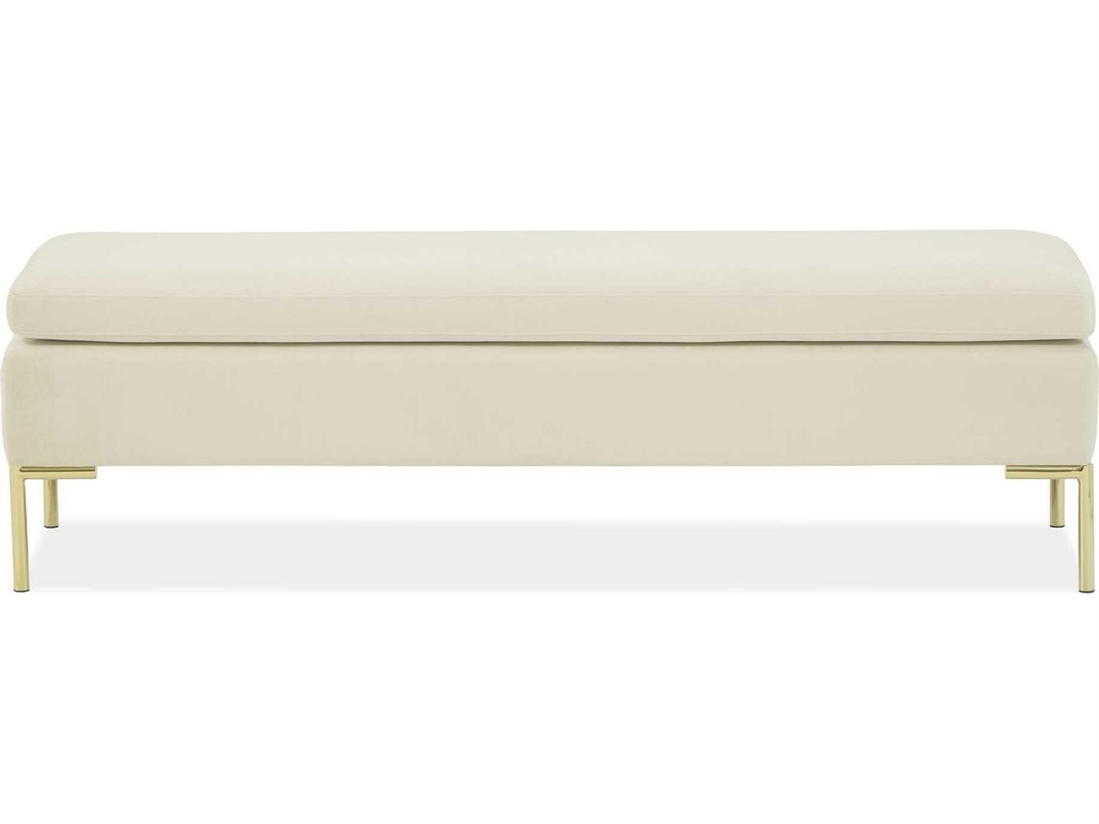 Luxecor Gilded Zennia Ivory White Velvet Upholstered Accent Bench