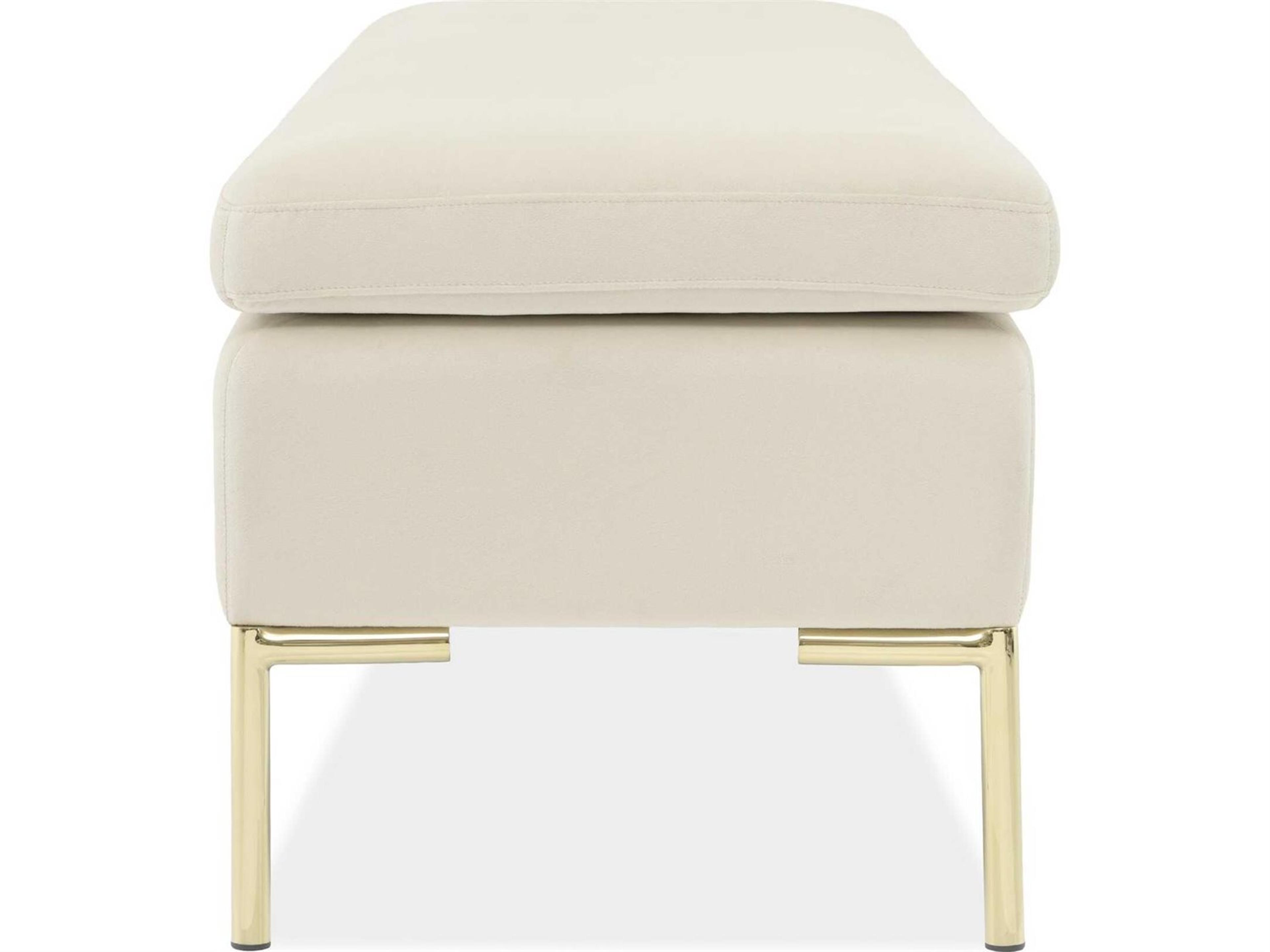 Luxecor Gilded Zennia Ivory White Velvet Upholstered Accent Bench