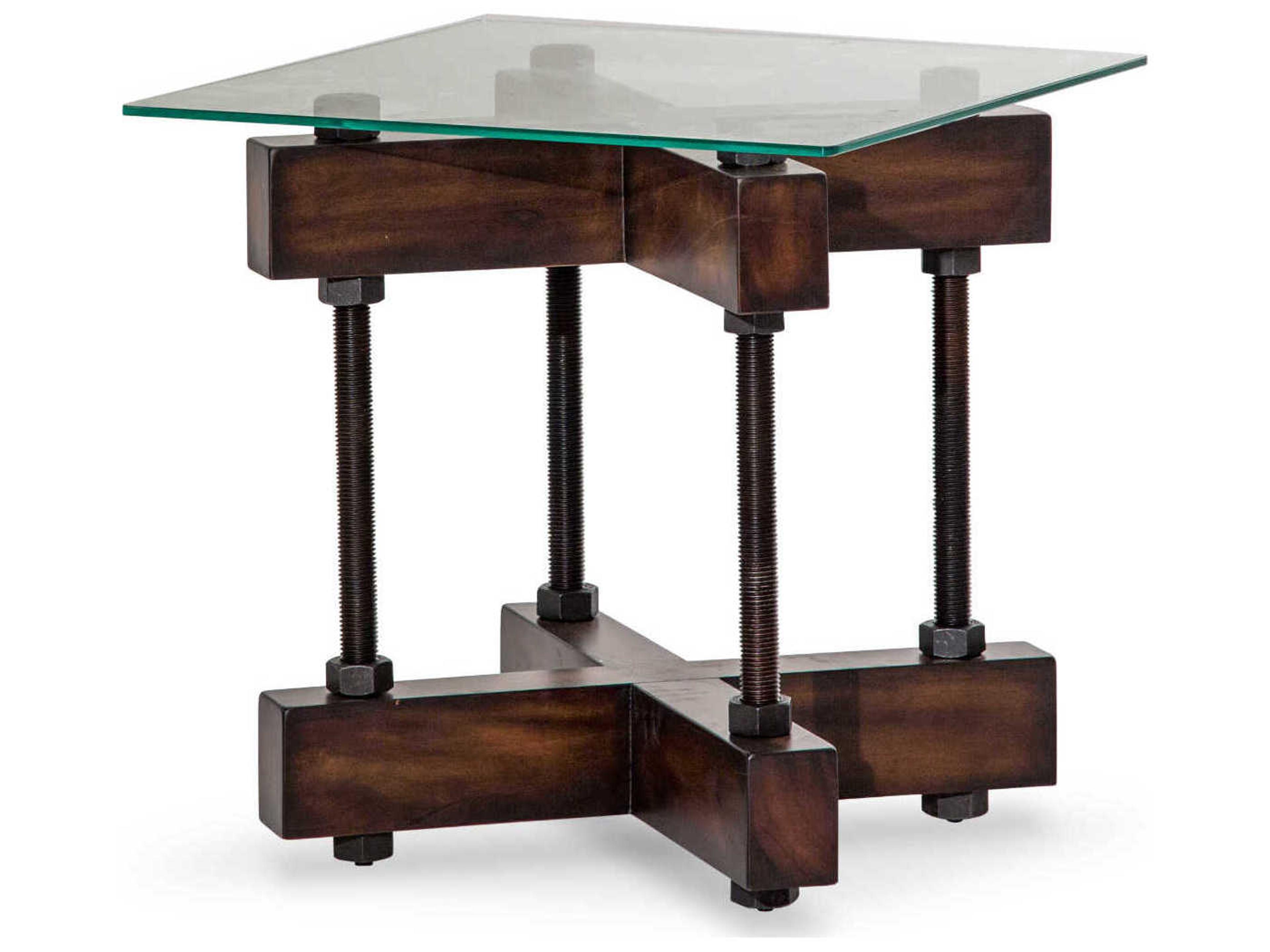 Michael Amini Killington Square Tempered Glass Mahogany End Table