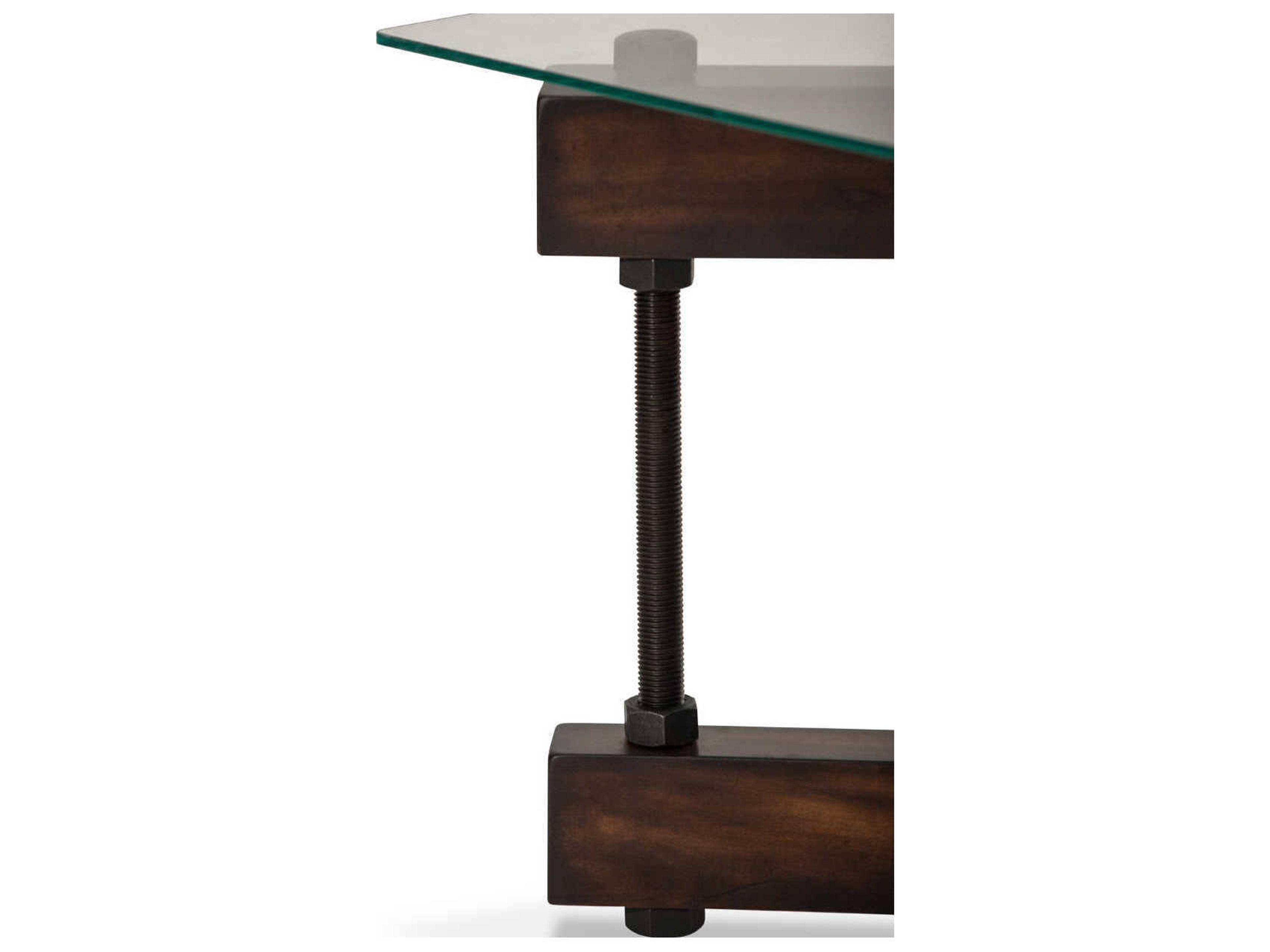 Michael Amini Killington Square Tempered Glass Mahogany End Table