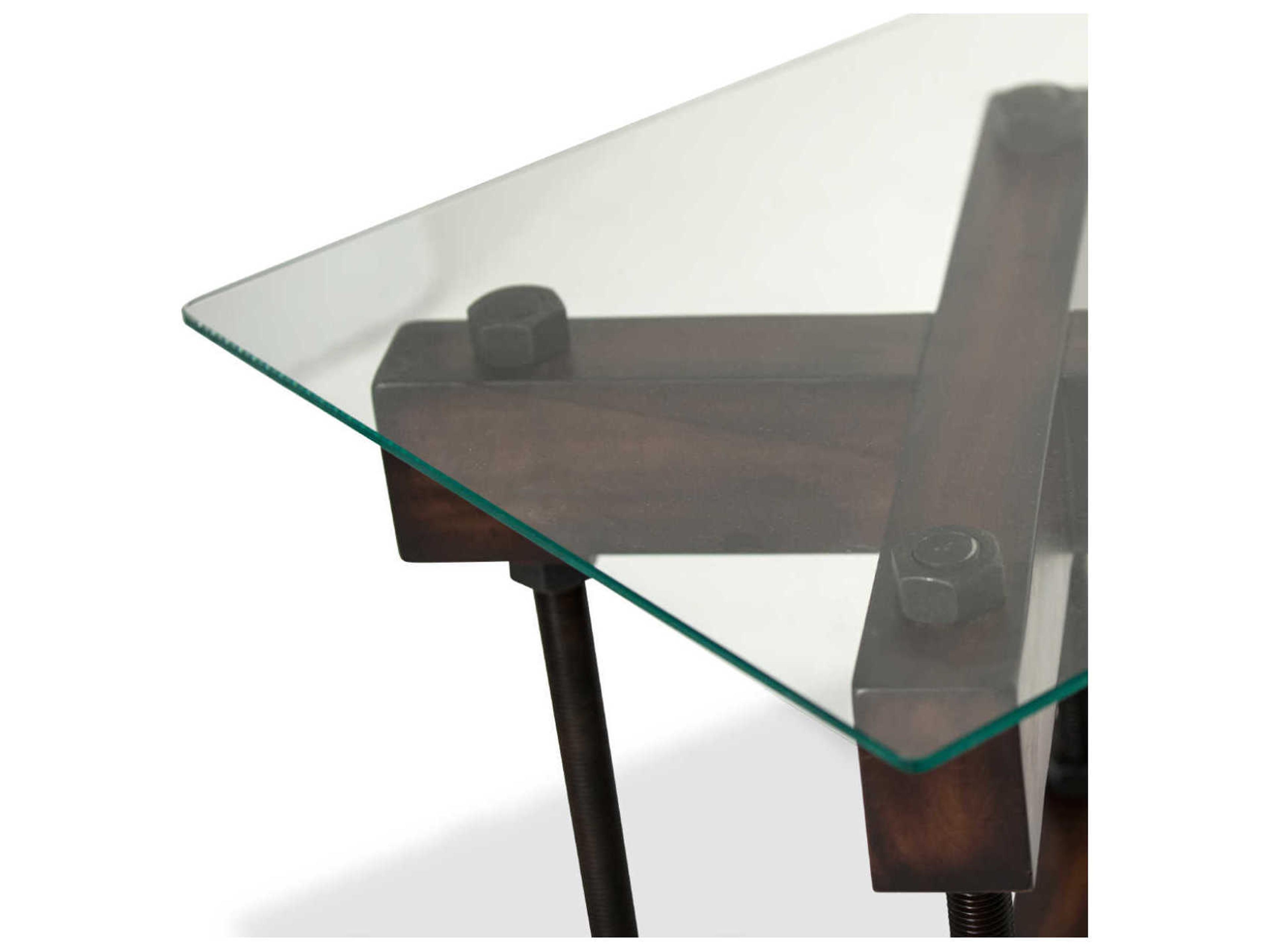 Michael Amini Killington Square Tempered Glass Mahogany End Table