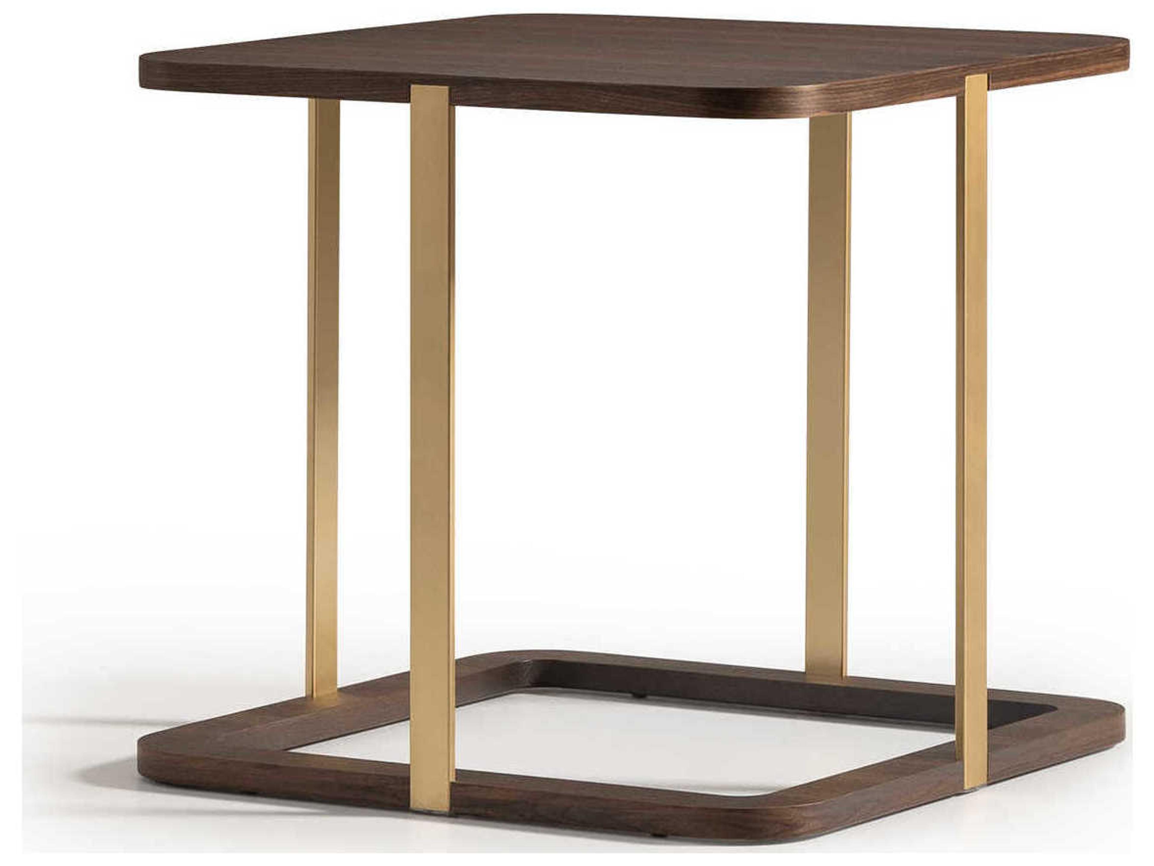 Gilded Square Wood Eggshell Walnut End Table