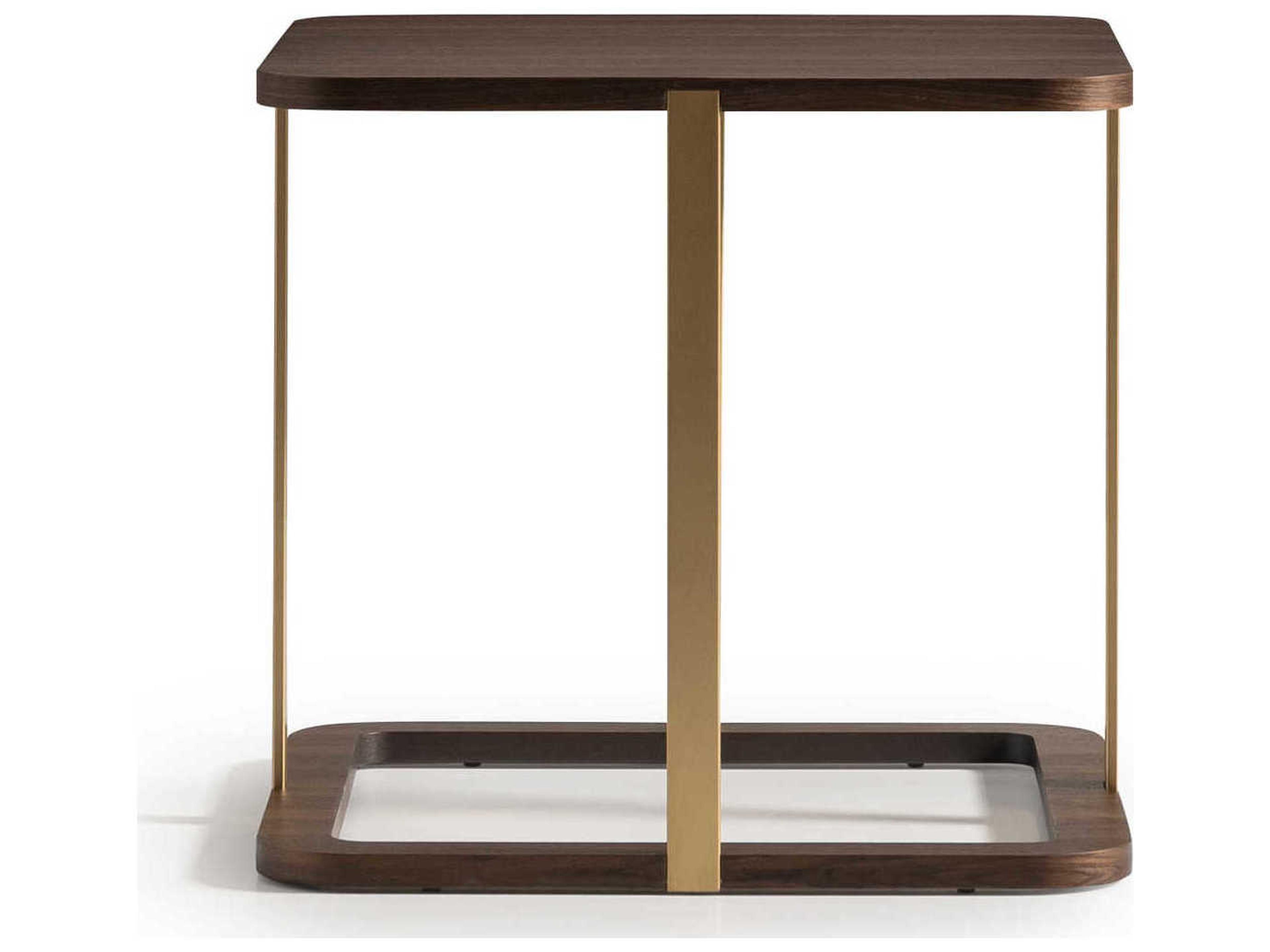 Luxecor Gilded Square Wood Eggshell Walnut End Table