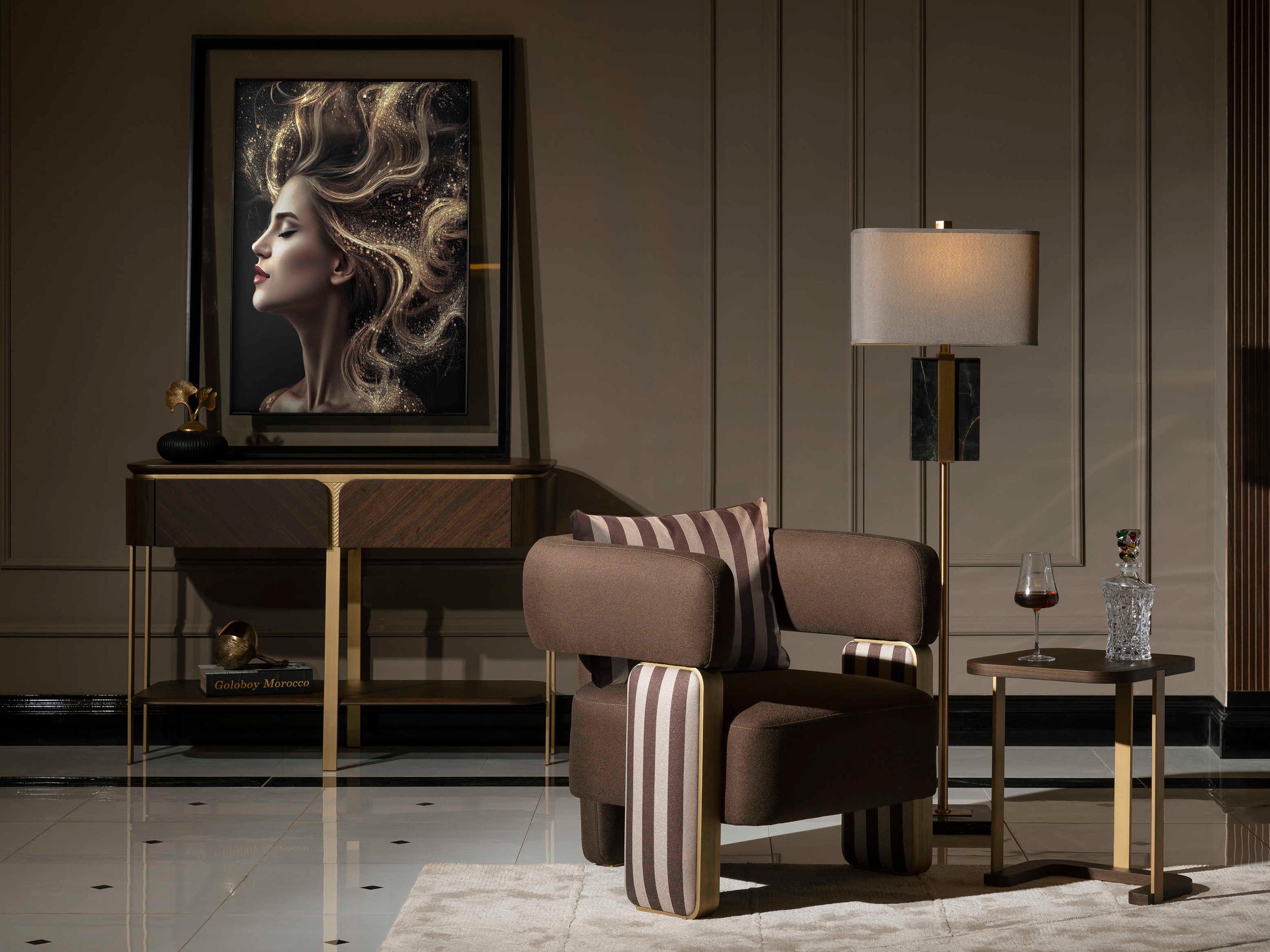 Luxecor Gilded Square Wood Eggshell Walnut End Table