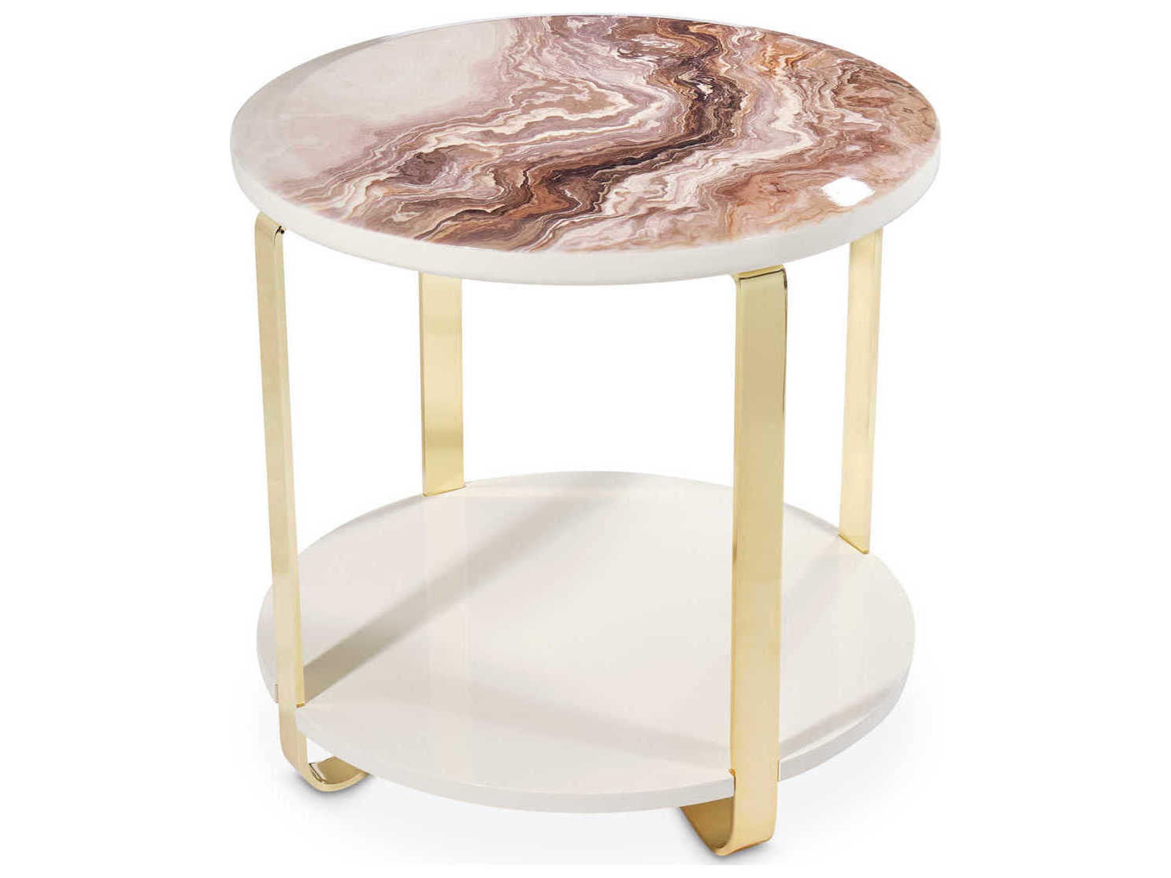 Ariana Round Faux Marble Gold End Table