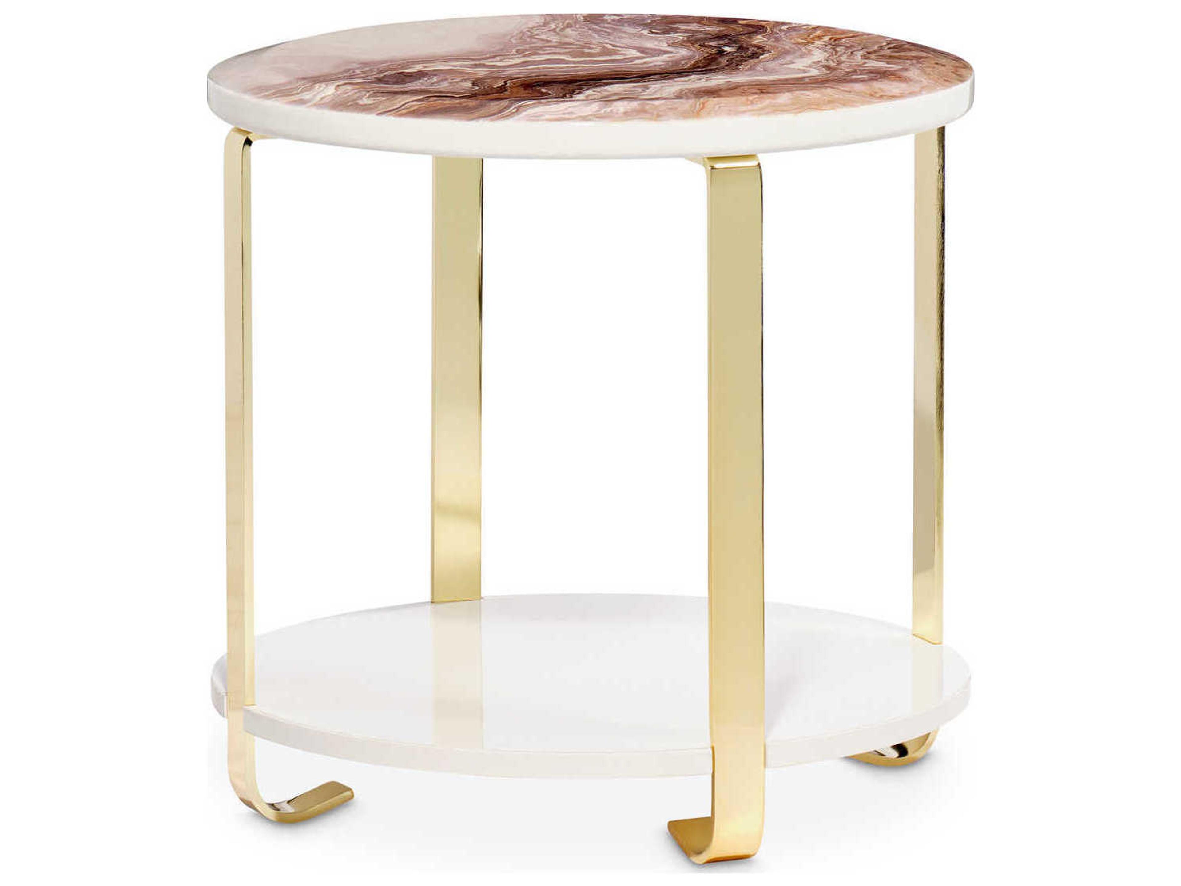 Luxecor Gilded Round Faux Marble Gold End Table