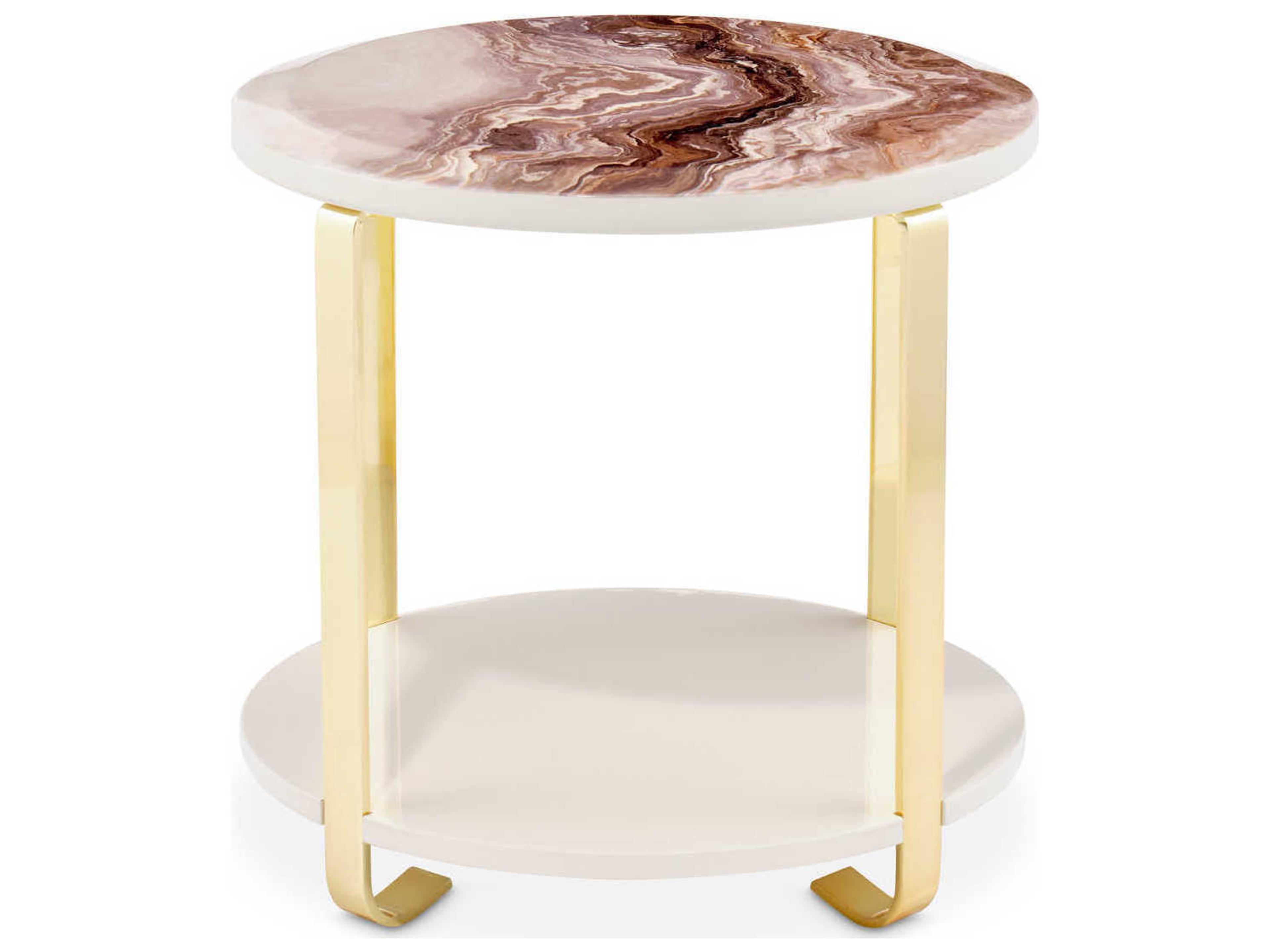 Luxecor Gilded Round Faux Marble Gold End Table