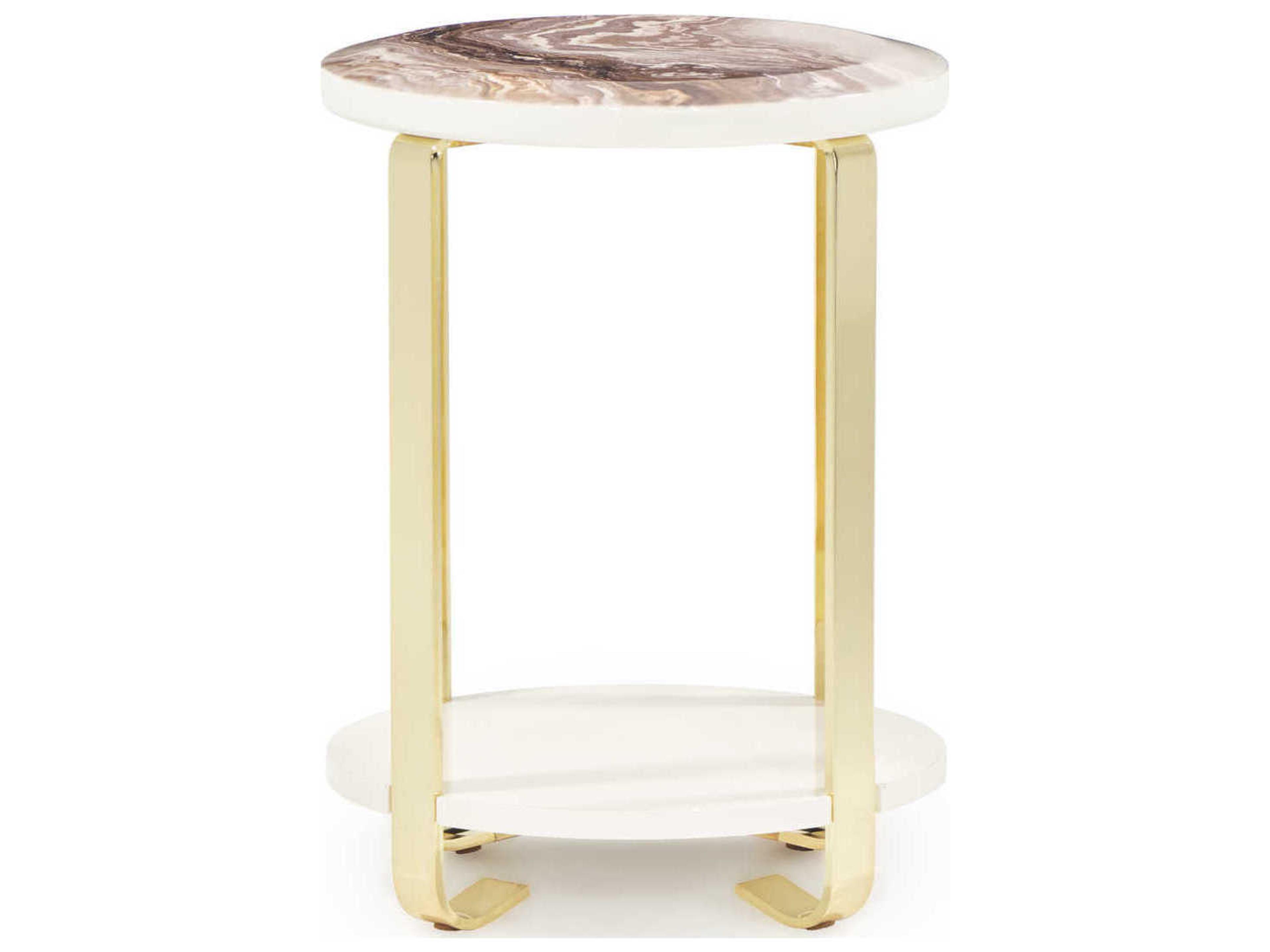 Luxecor Gilded Round Faux Marble Gold End Table