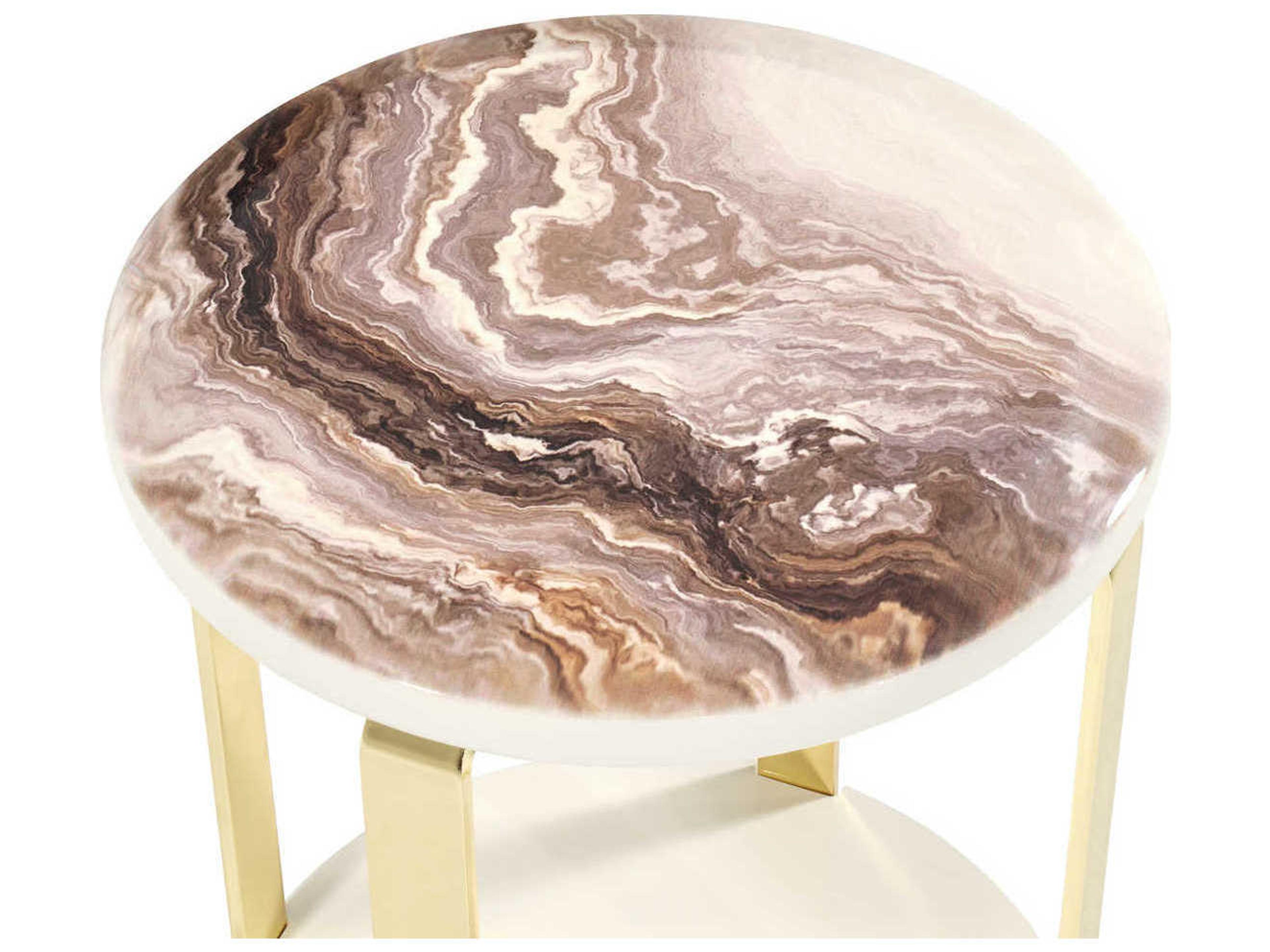 Luxecor Gilded Round Faux Marble Gold End Table