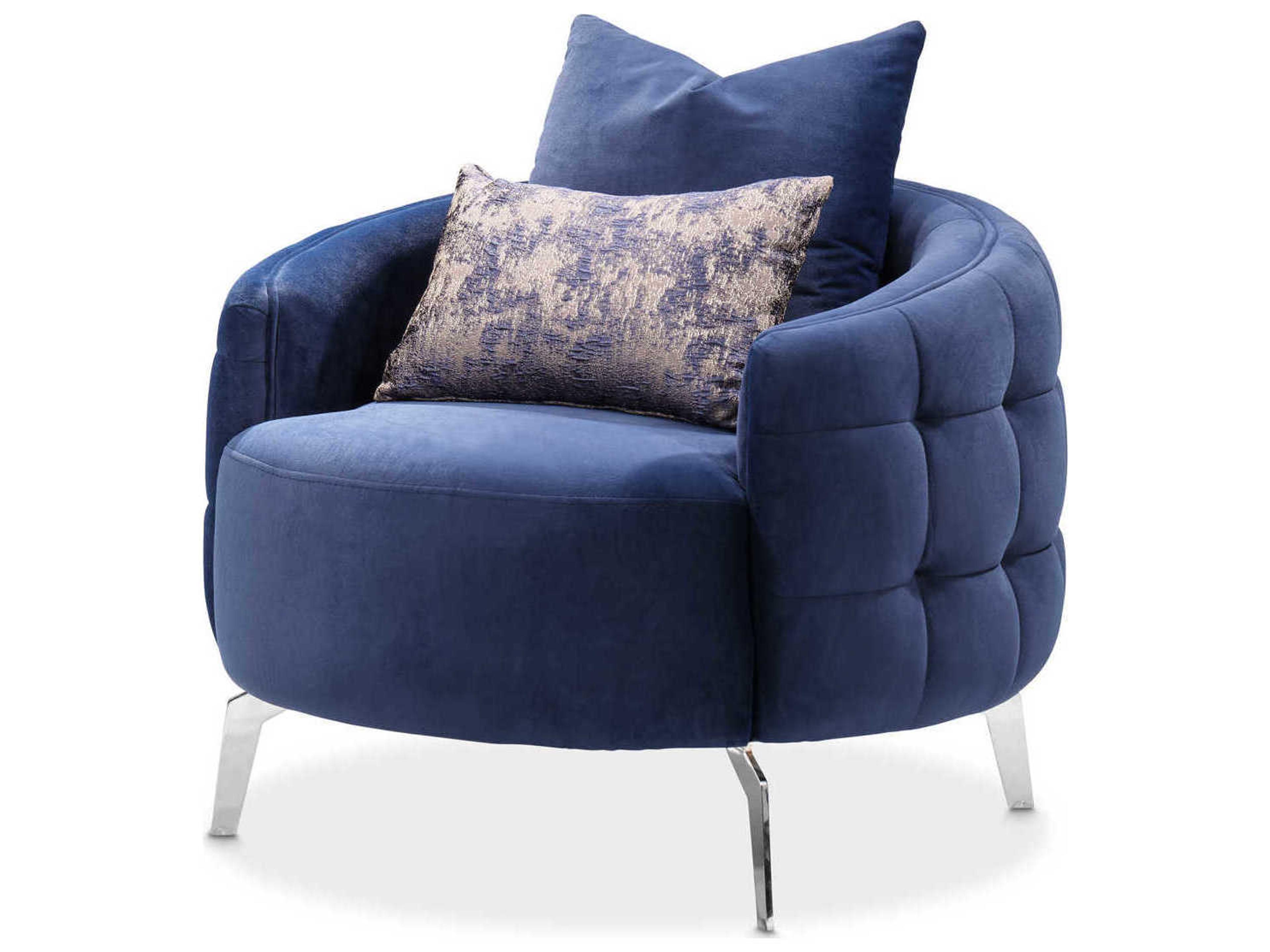 Celine Indigo Velvet Accent Chair with Silver Legs