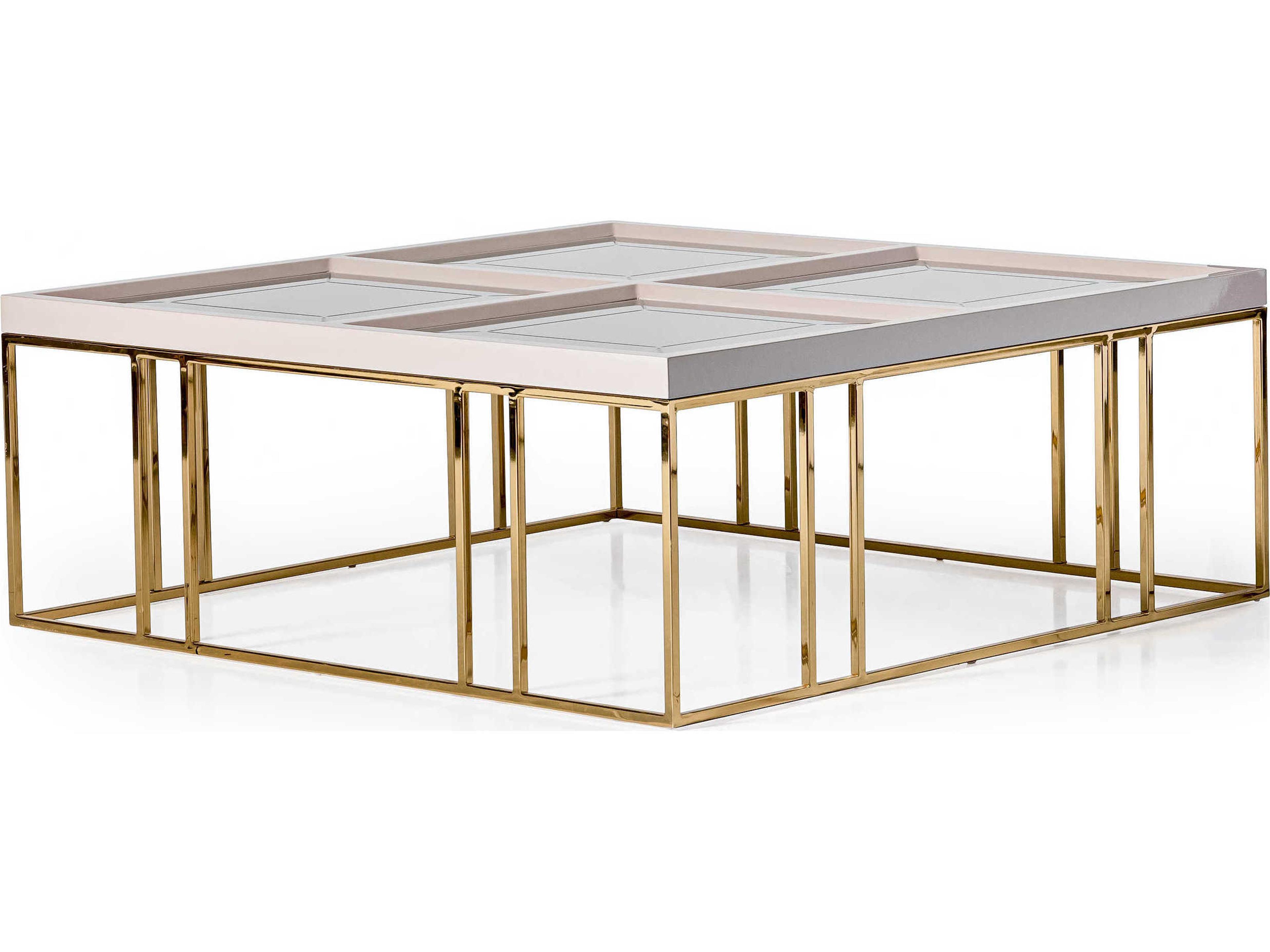 Carmela Square Mirror Shimmer Ivory Cocktail Table