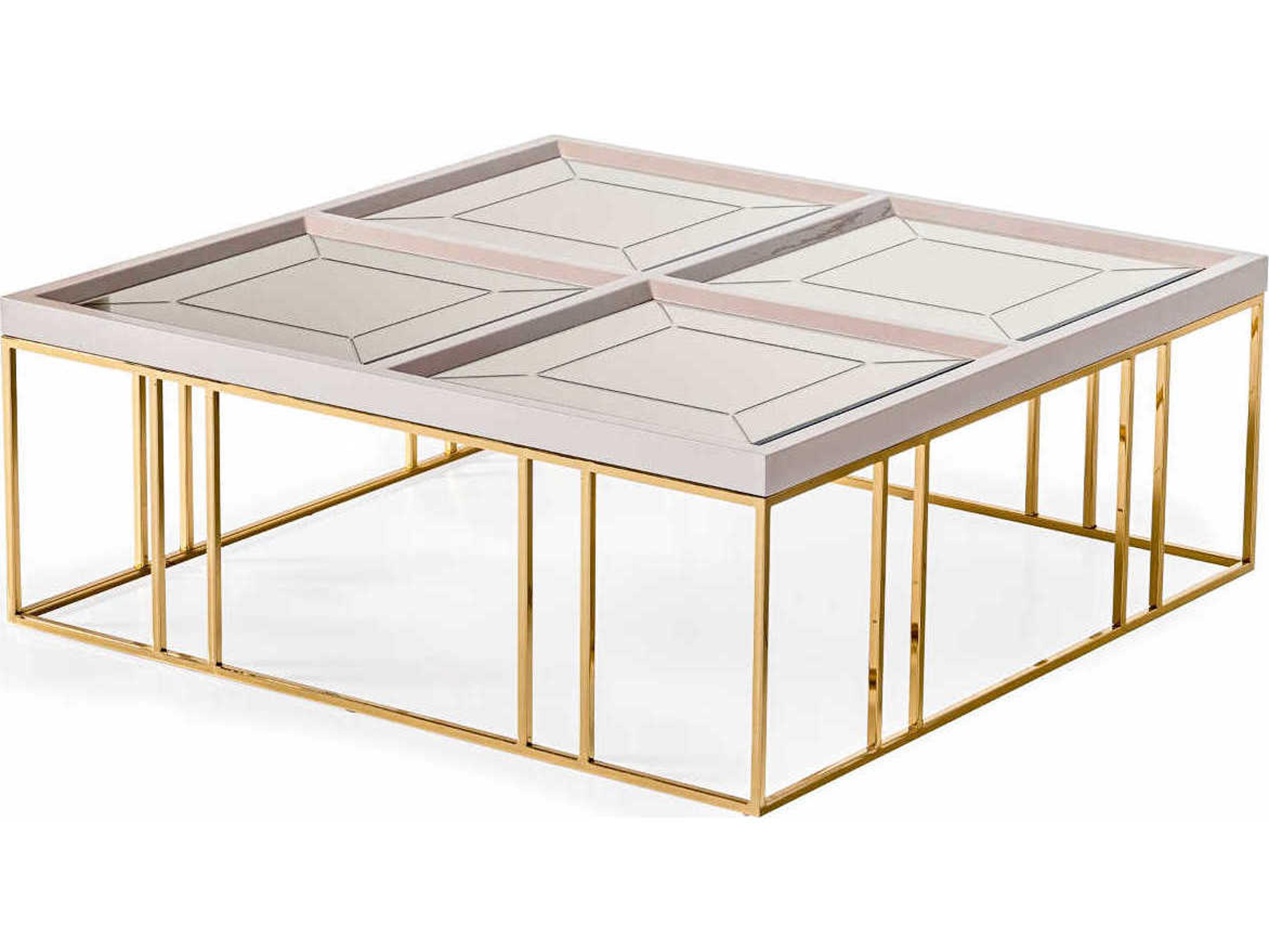 Luxecor Gilded Square Mirror Shimmer Ivory Cocktail Table