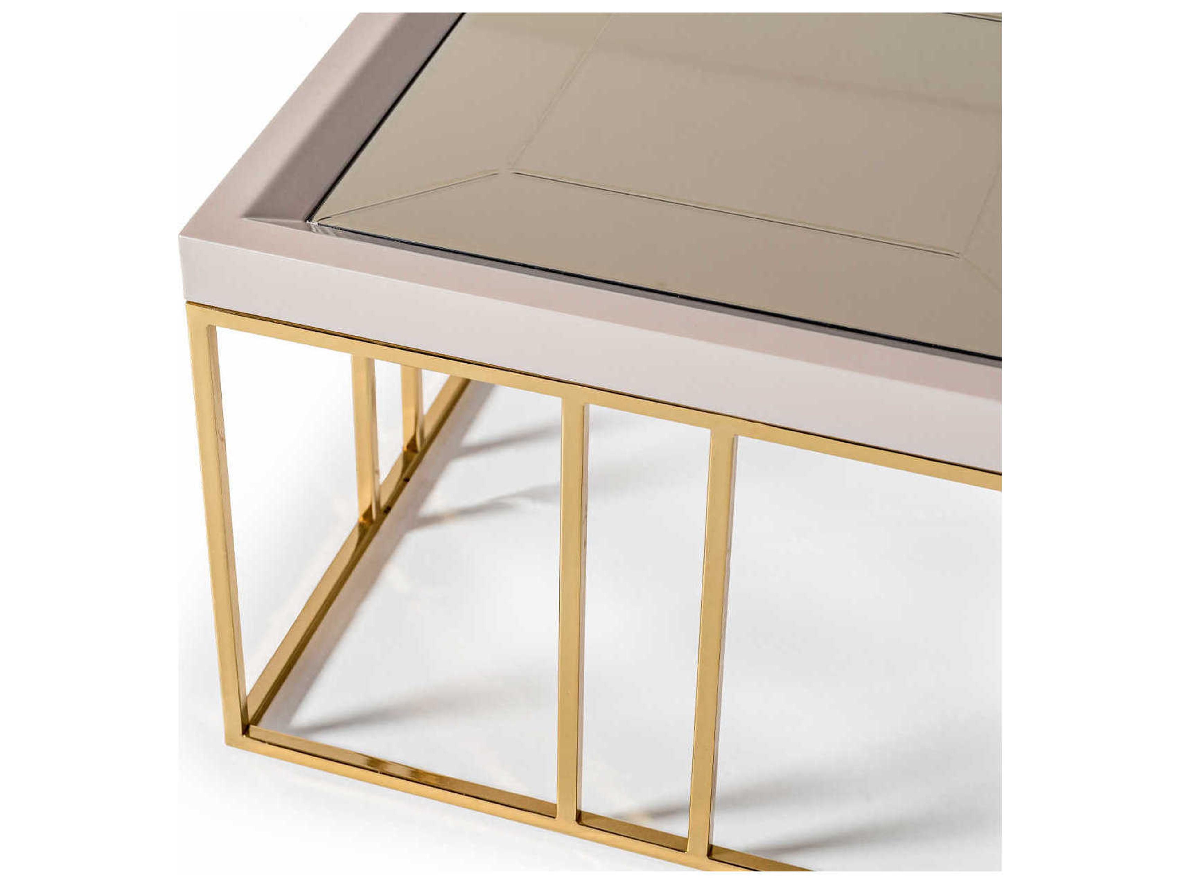 Luxecor Gilded Square Mirror Shimmer Ivory Cocktail Table