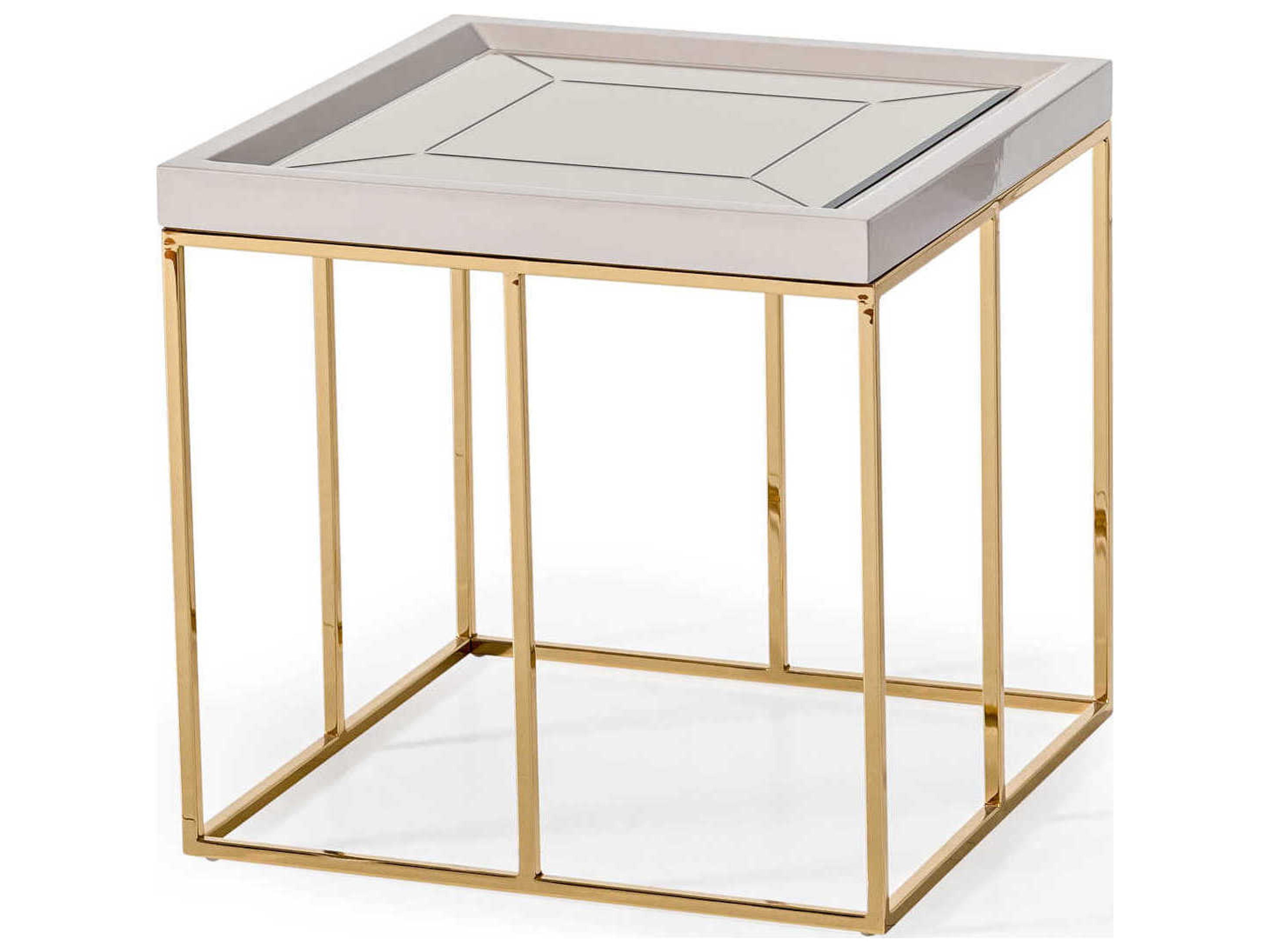 Gilded Square Mirror Shimmer Ivory End Table
