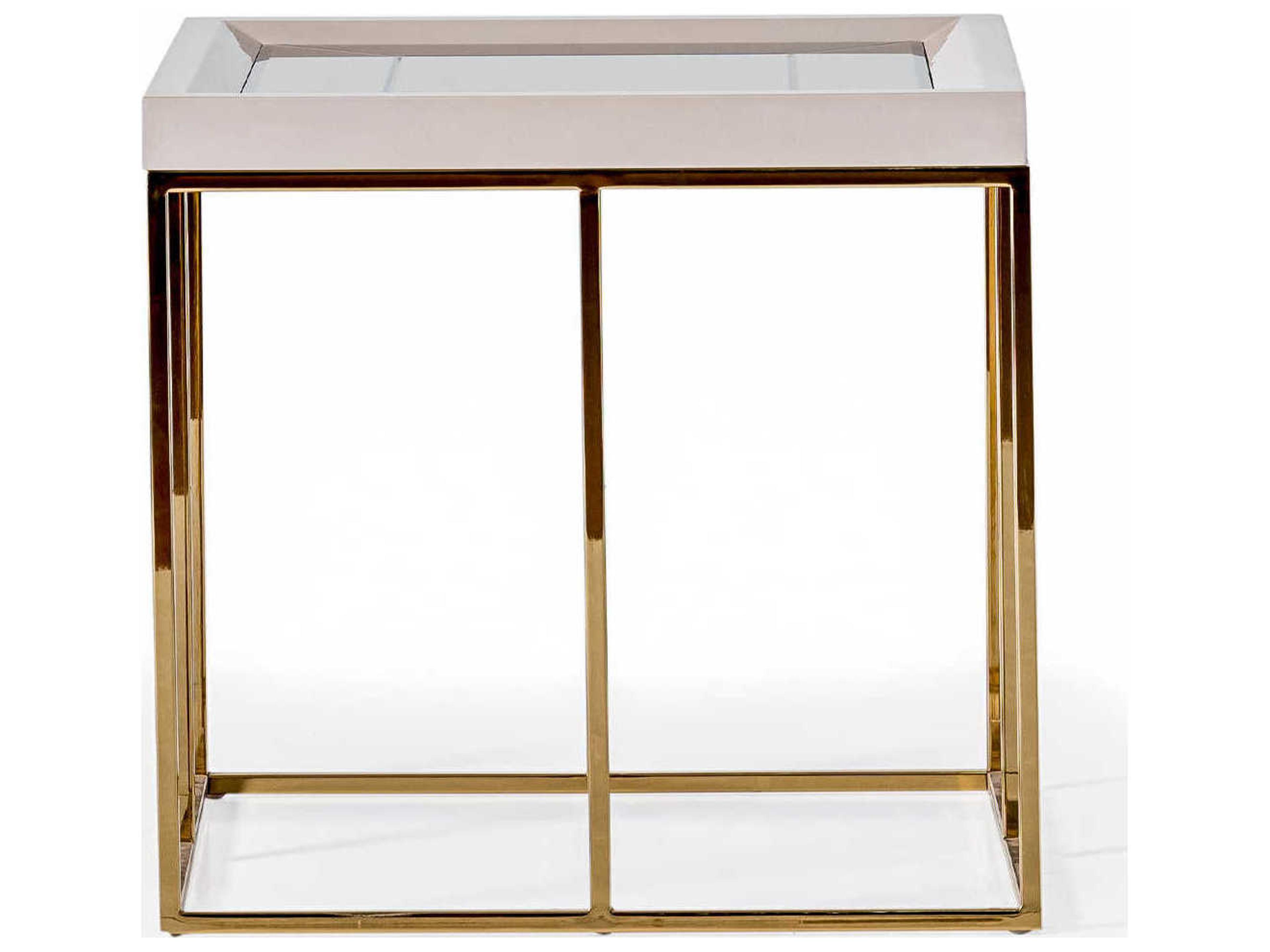 Luxecor Gilded Square Mirror Shimmer Ivory End Table