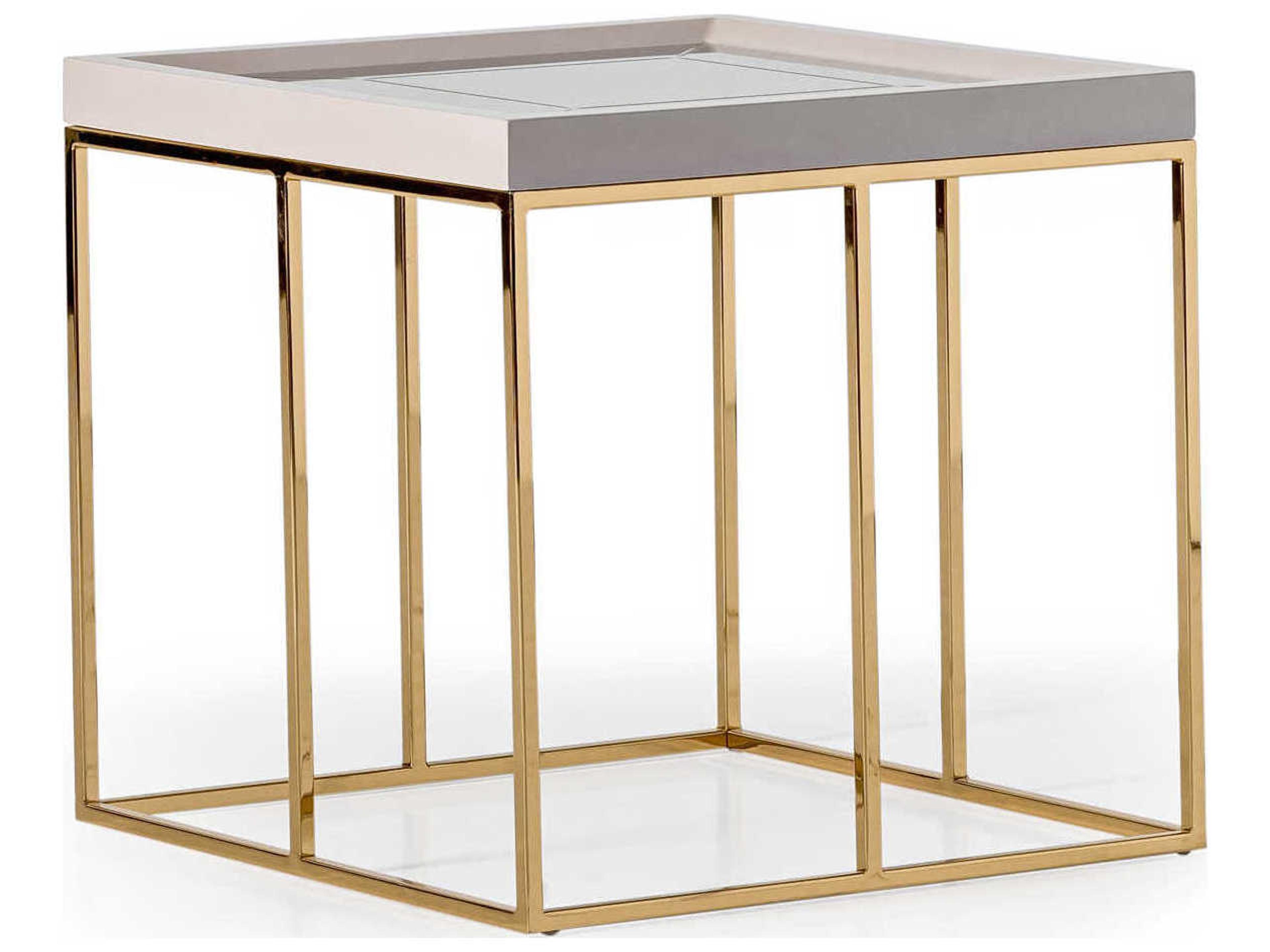 Luxecor Gilded Square Mirror Shimmer Ivory End Table