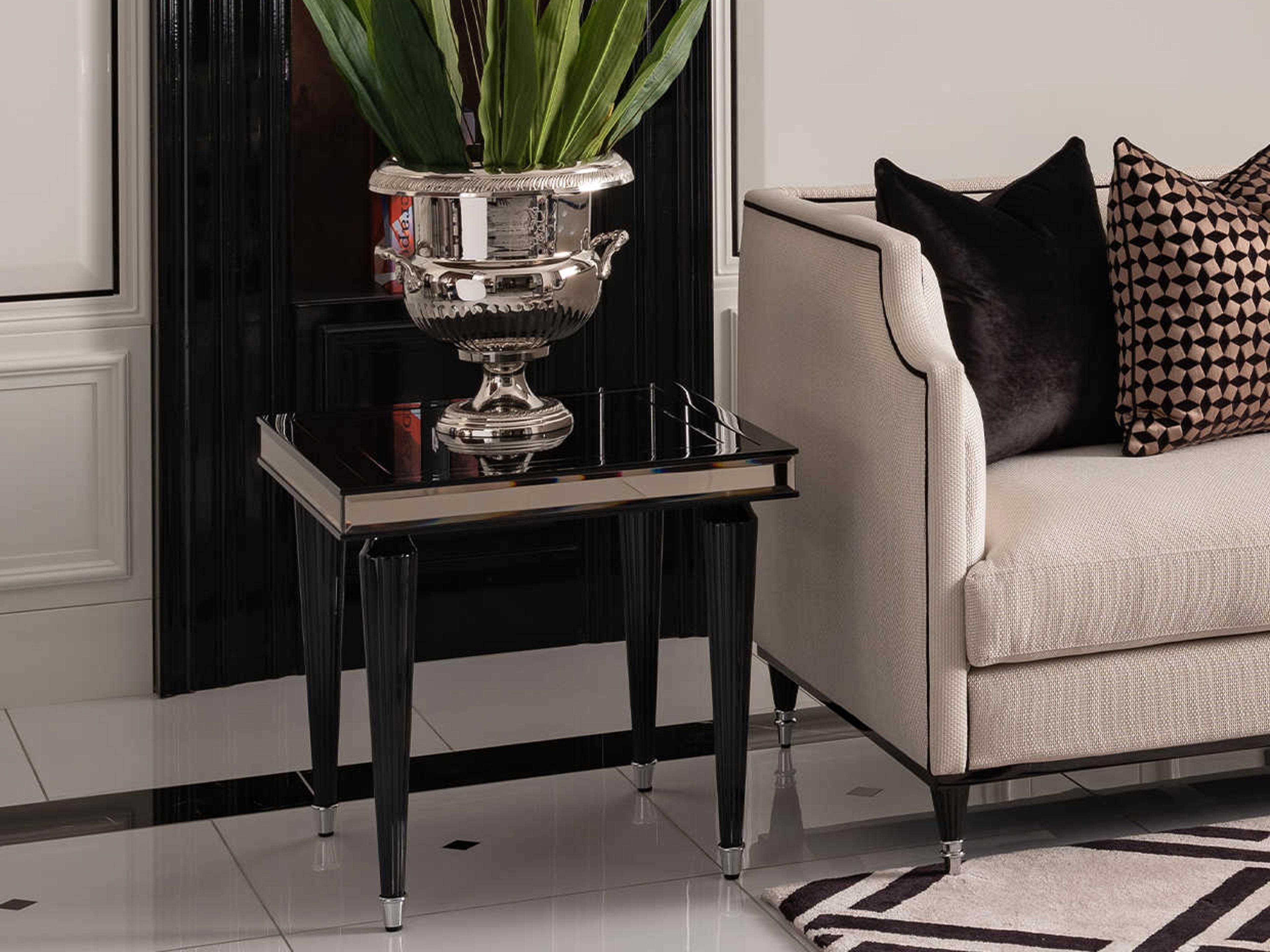 Luxecor Gilded Rectangular Glass Black Ice End Table
