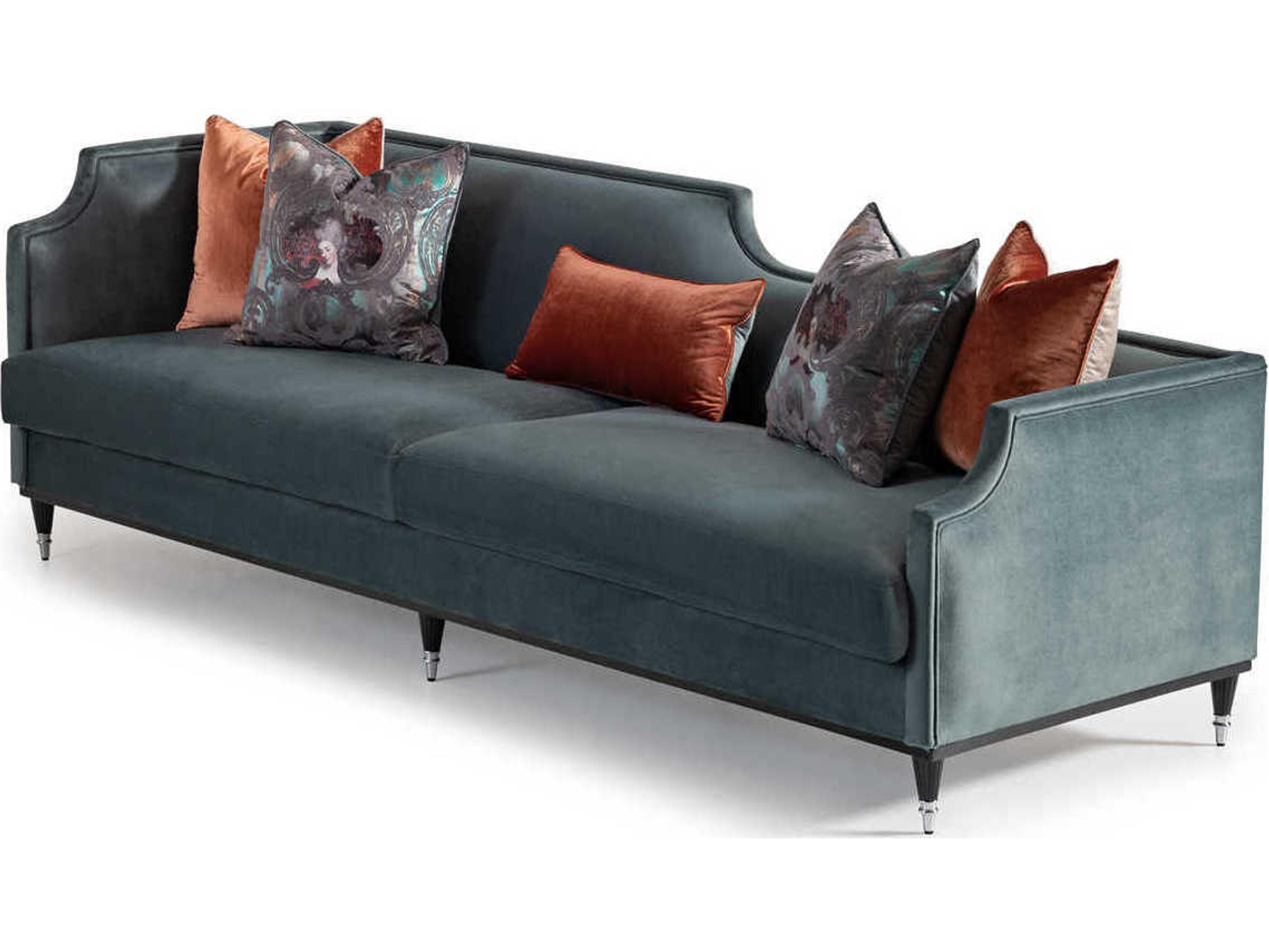 Luxecor Gilded Azure Blue Velvet Upholstered Sofa