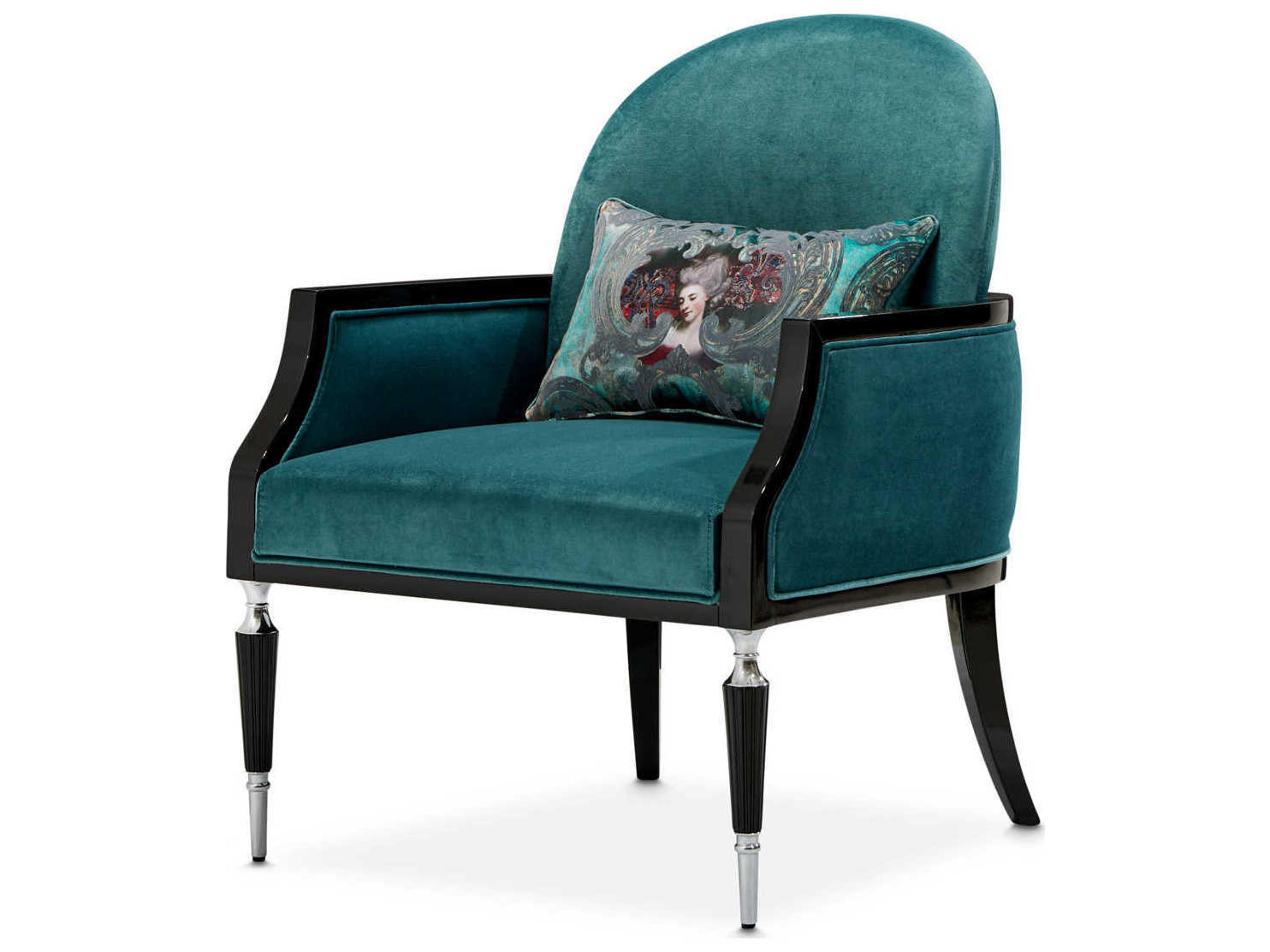 La Francaise Azure Blue Velvet Accent Chair with Black Frame