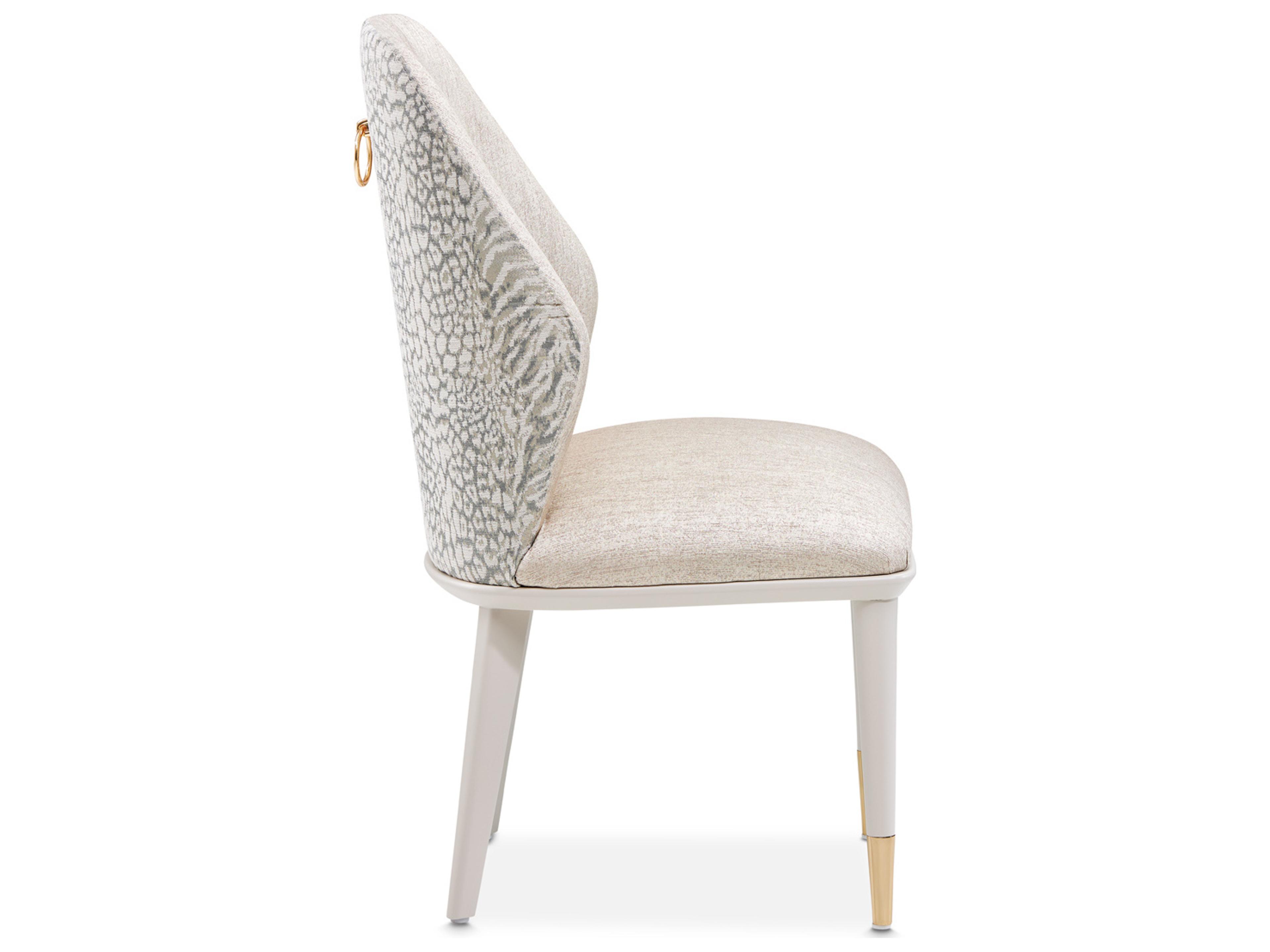 Michael Amini Lisbon Beech Wood Beige Upholstered Armless Dining Chair