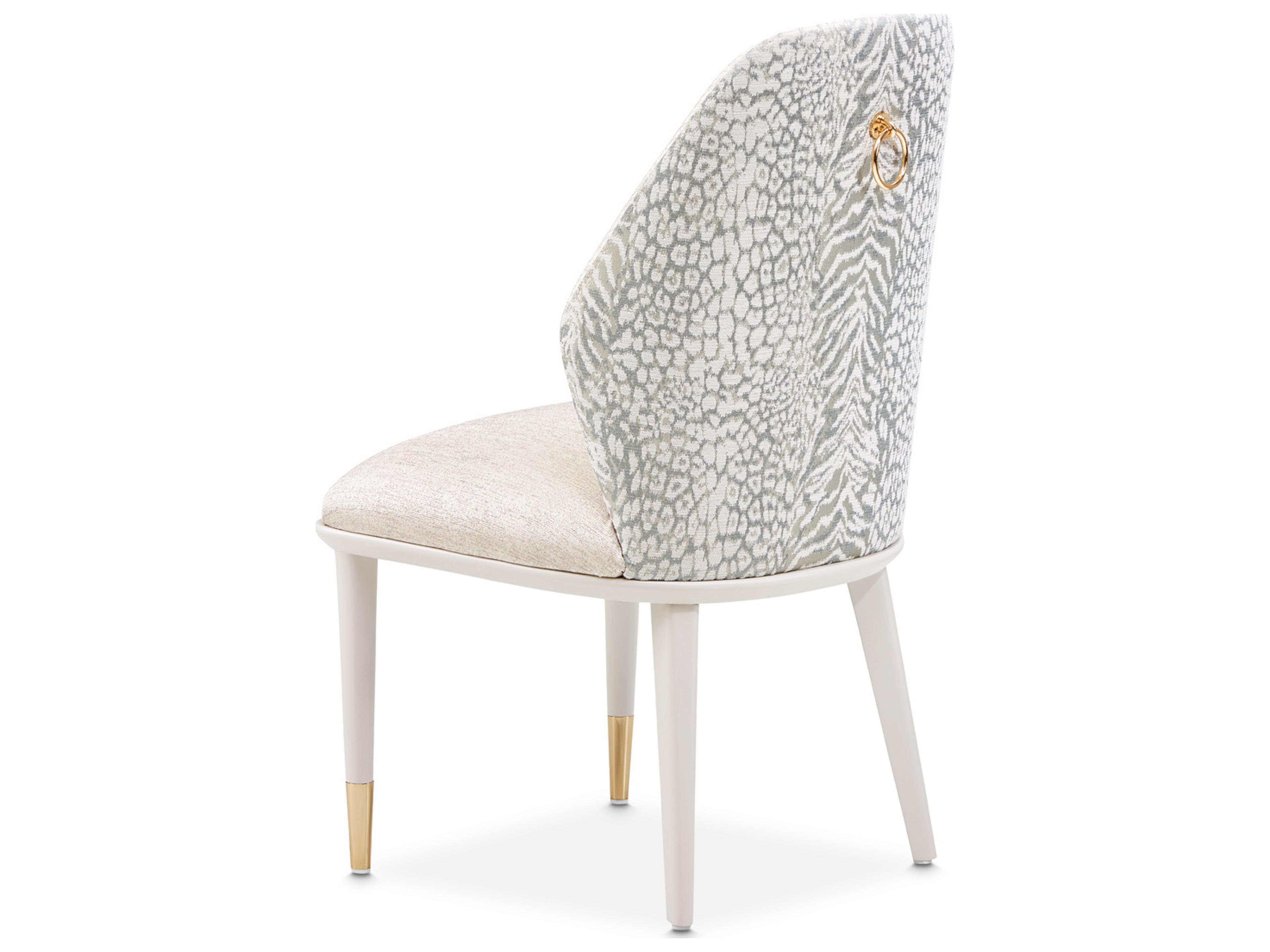 Michael Amini Lisbon Beech Wood Beige Upholstered Armless Dining Chair