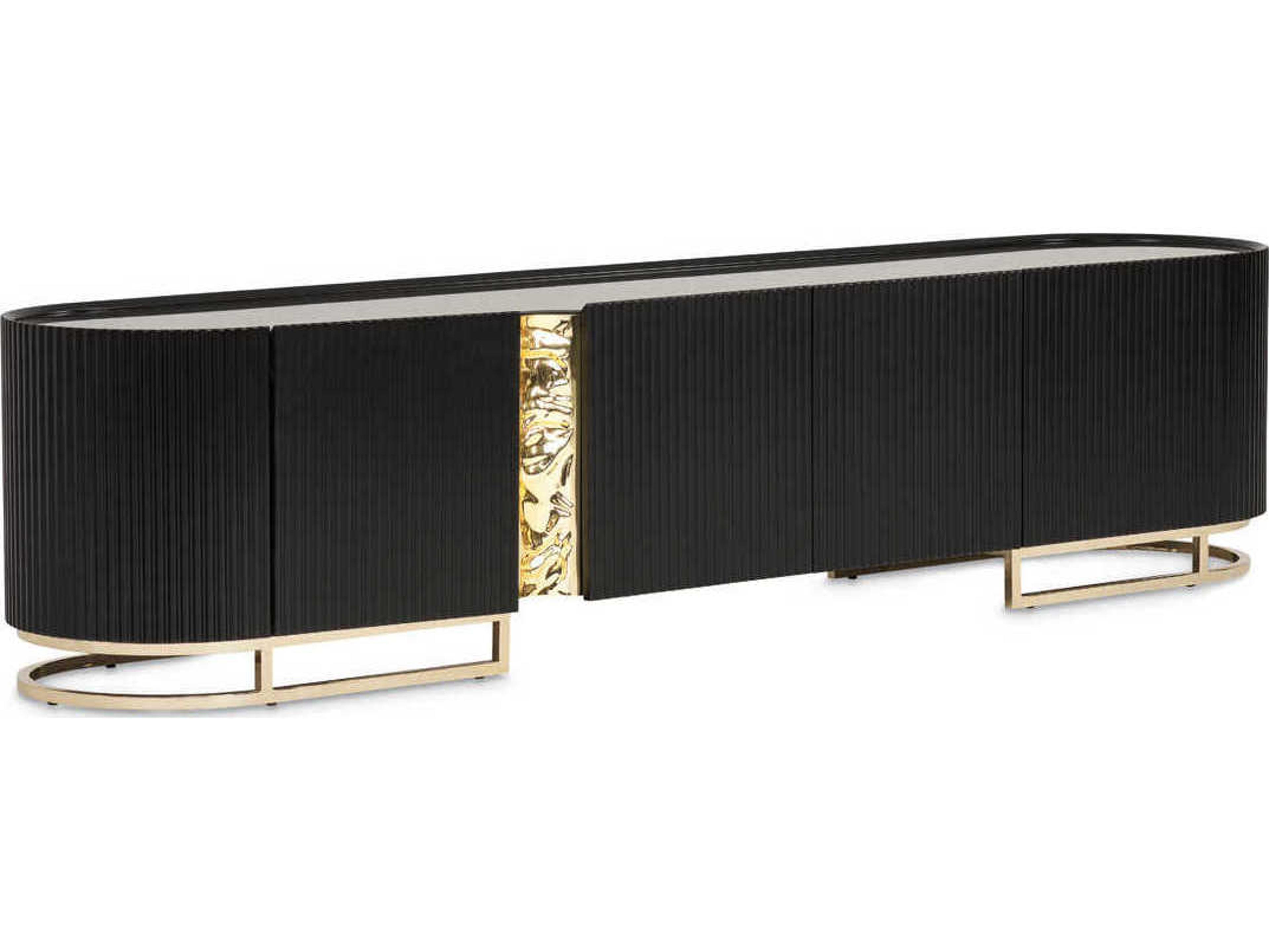 Lisbon Onyx 95-Inch Media Console Silken Matte Black with Gold Sled Base