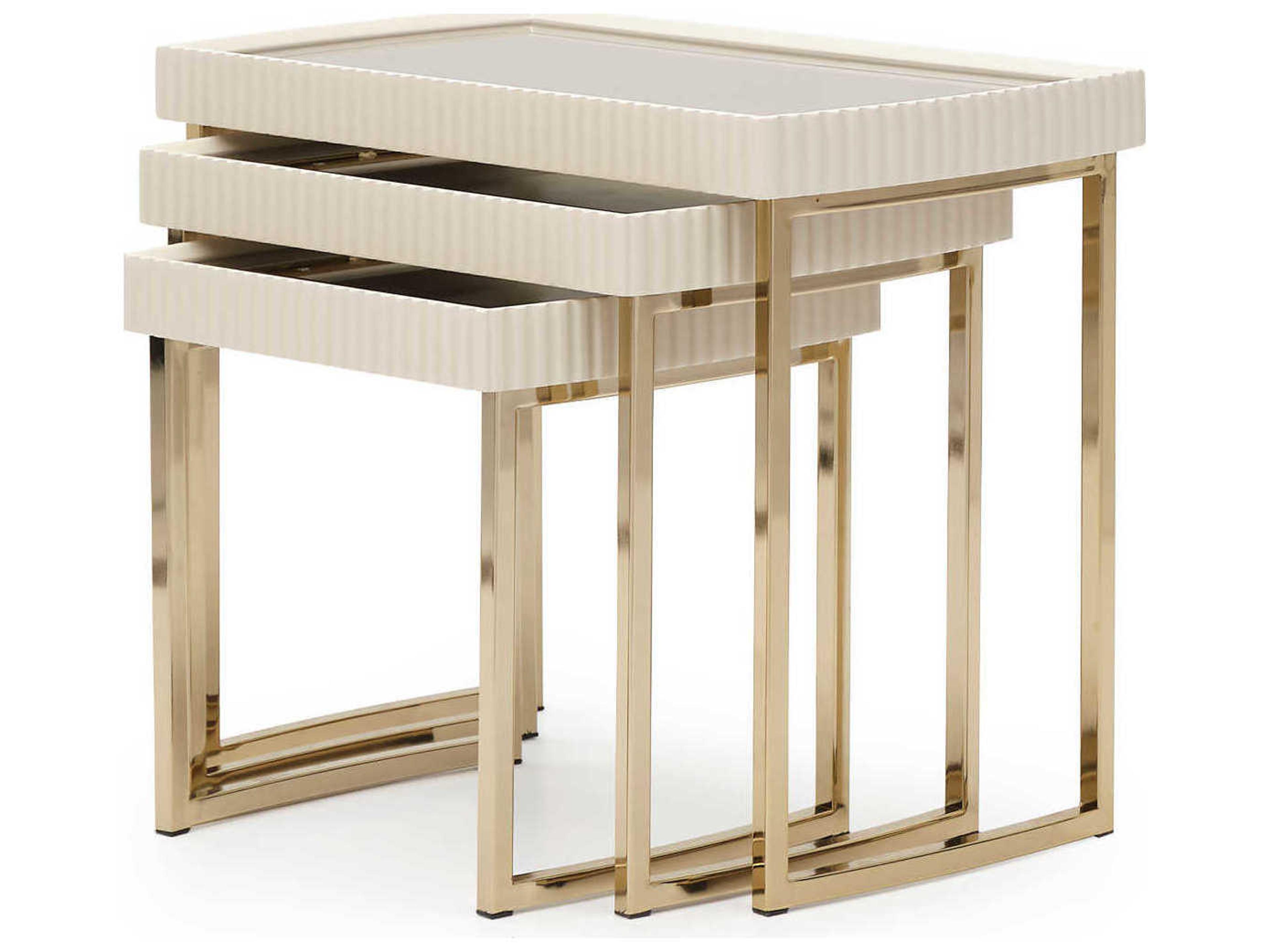 Lisbon Set of 3 Nesting Tables Silken Matte Cream