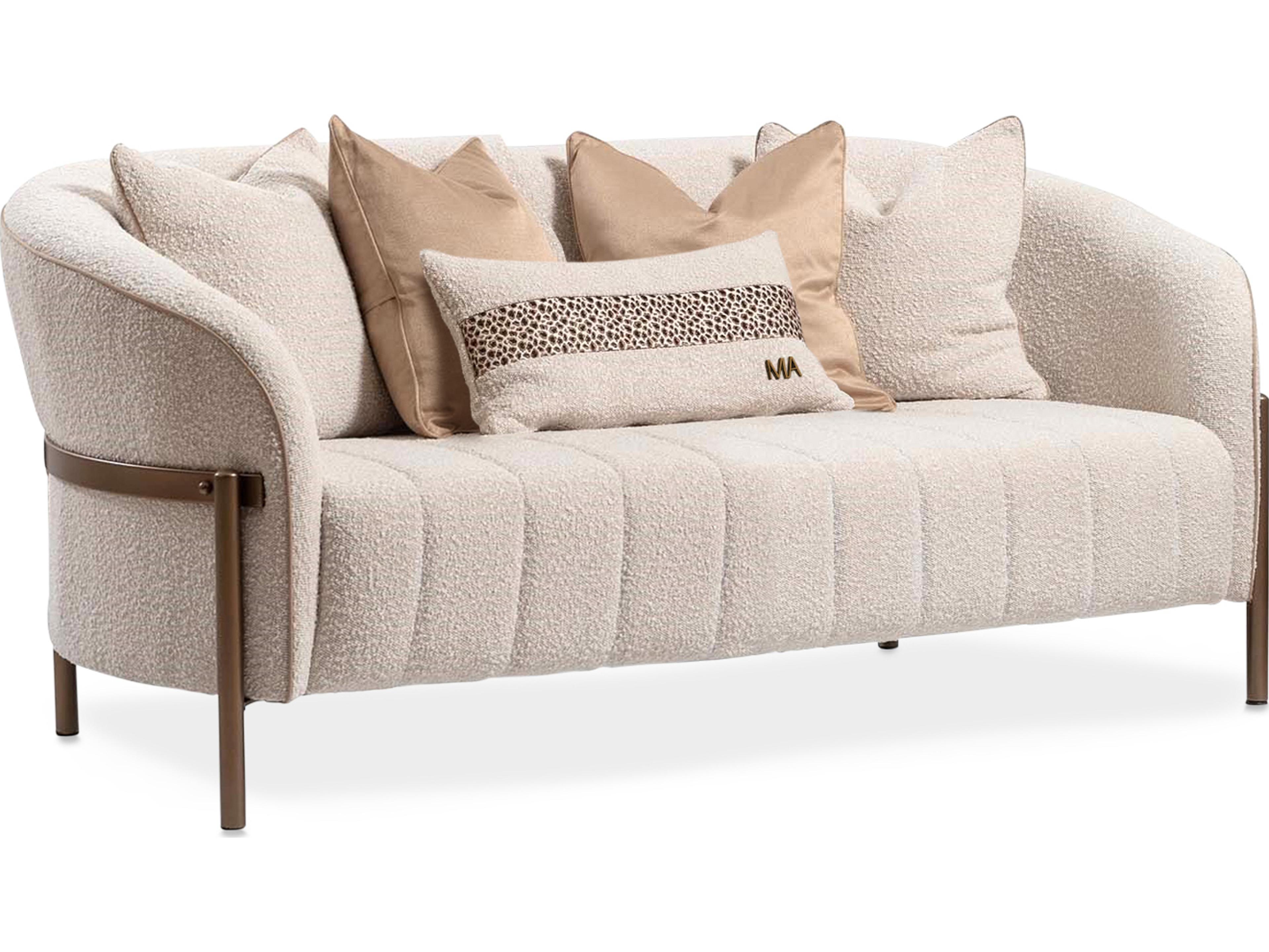 Lisbon Oyster Boucle Loveseat with Matte Bronze Base