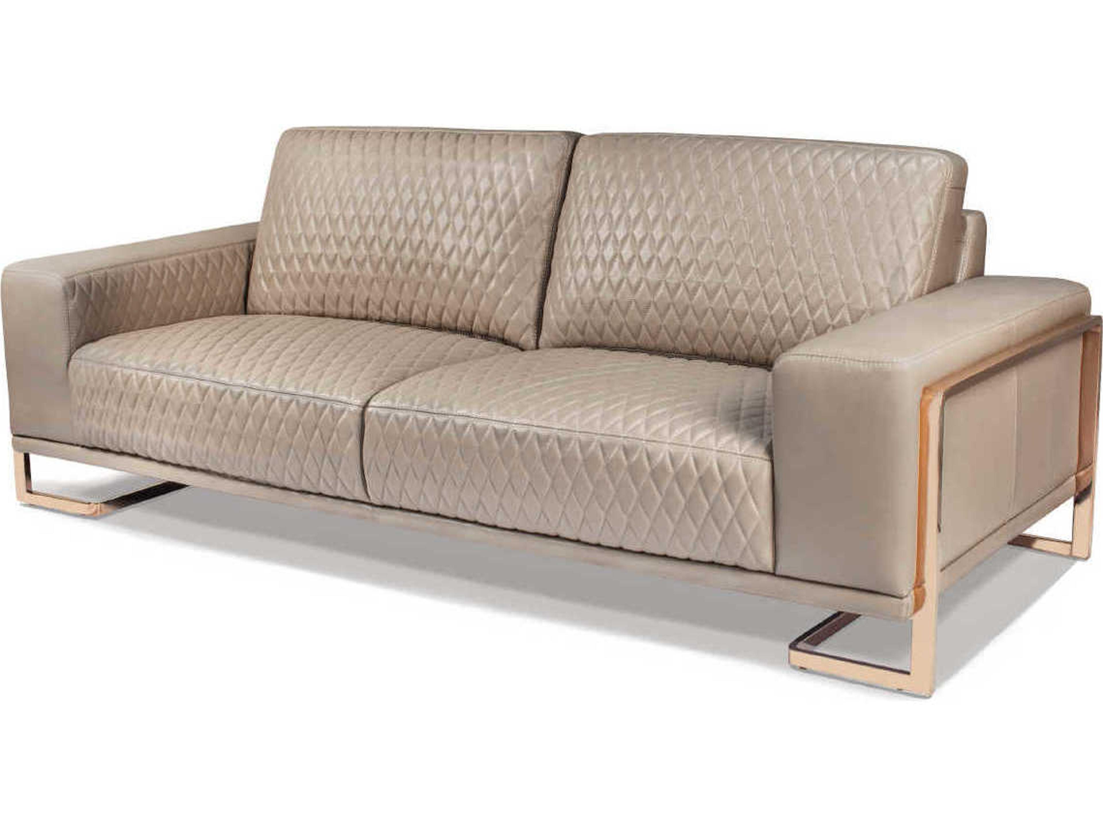 Michael Amini Mia Bella Light Coffee Beige Leather Sofa