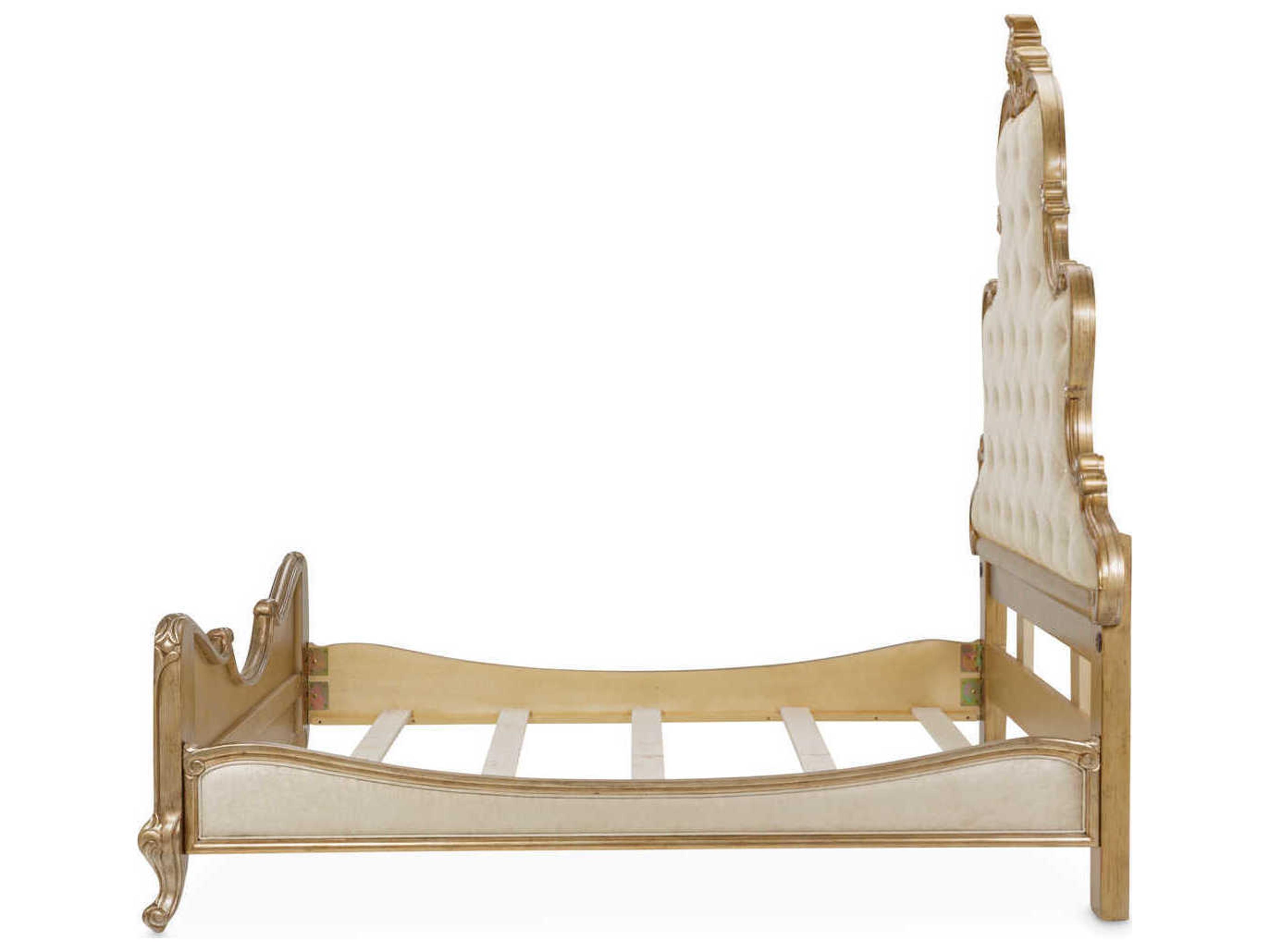 Luxecor Gilded Champagne White Poplar Wood Upholstered King Panel Bed