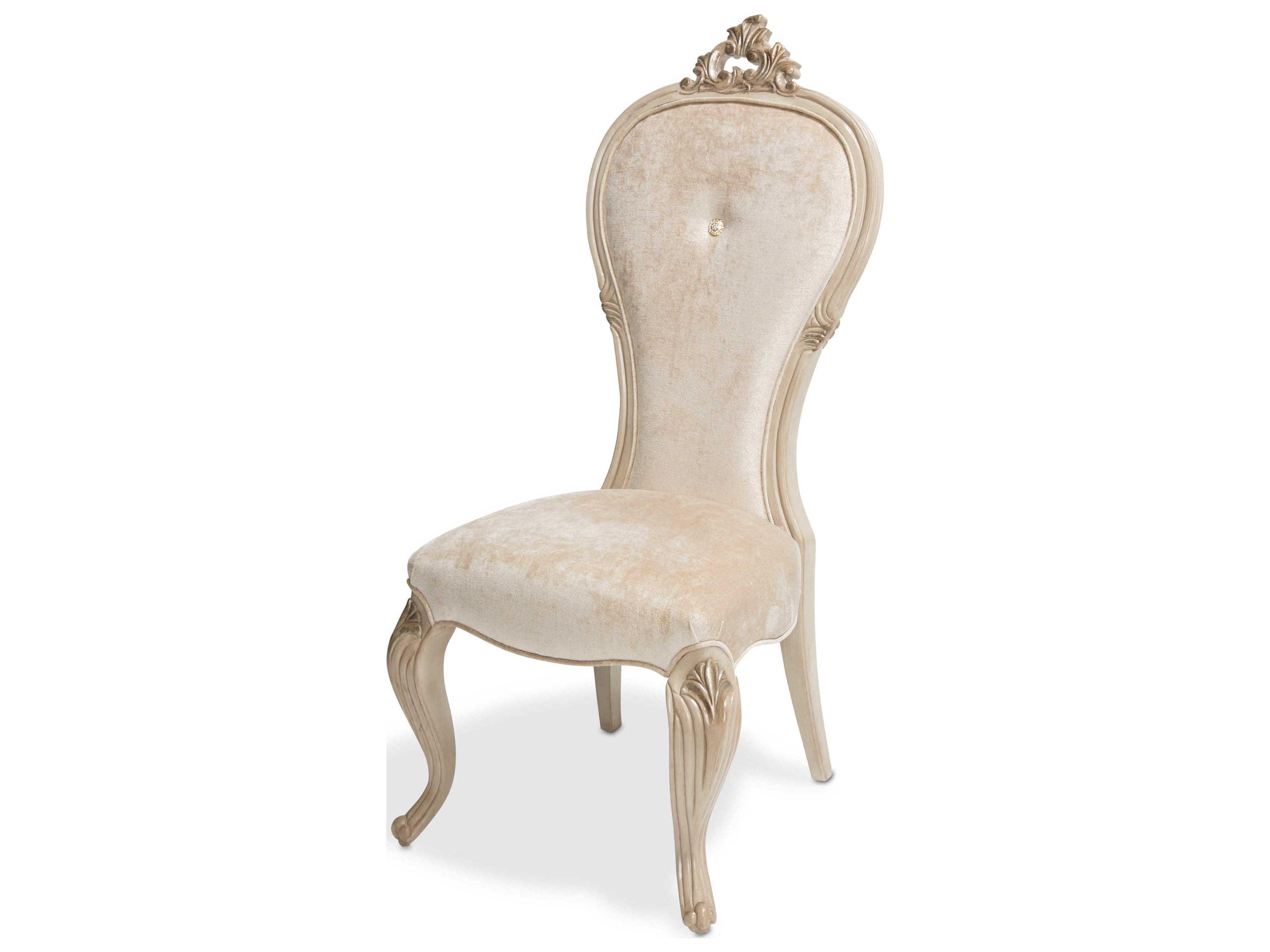 Gilded White Upholstered Side Dining Chair