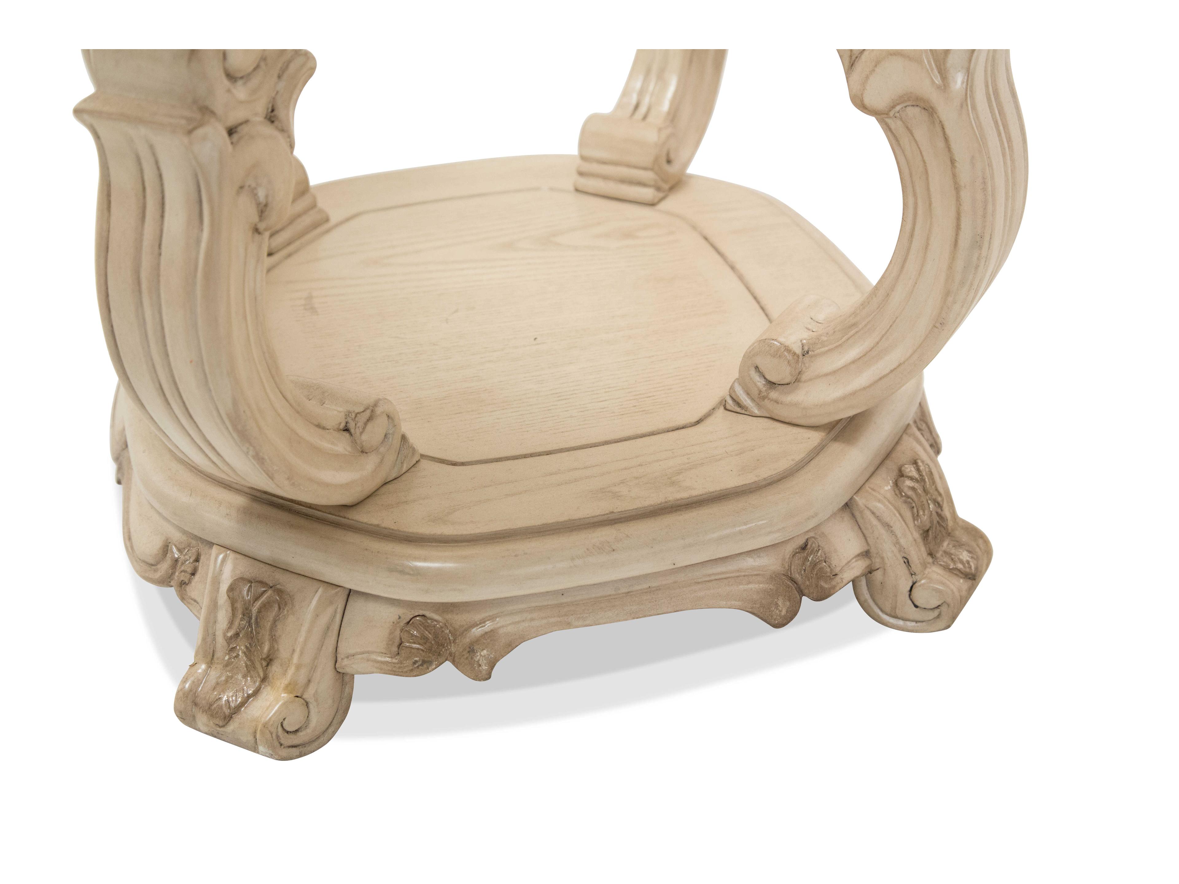 Luxecor Gilded Round Glass Champagne Antique Platinum End Table