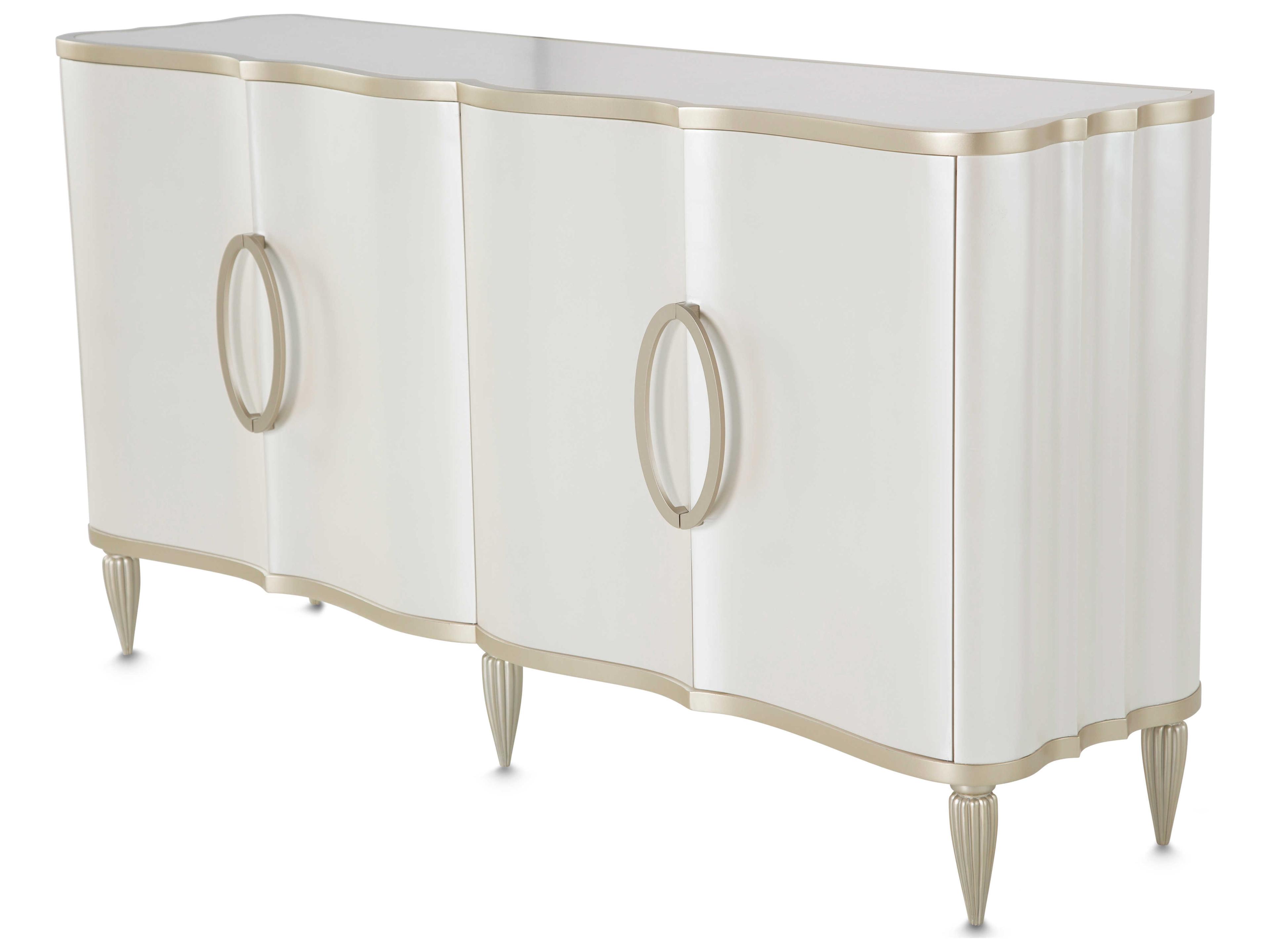 Gilded 68" Poplar Wood Creamy Pearl Sideboard