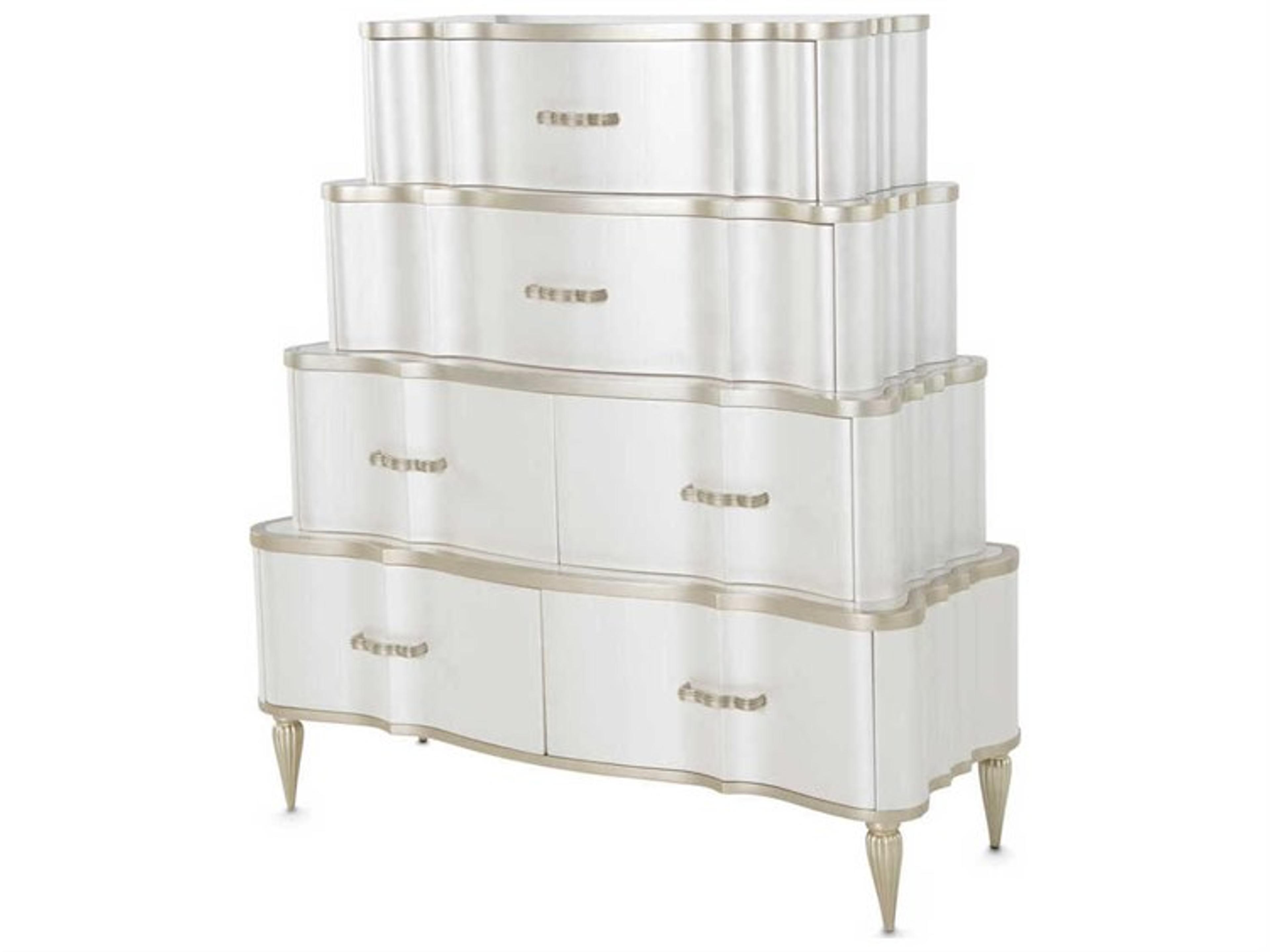 London Place 6-Drawer Tiered Chest in Creamy Pearl and Platinum