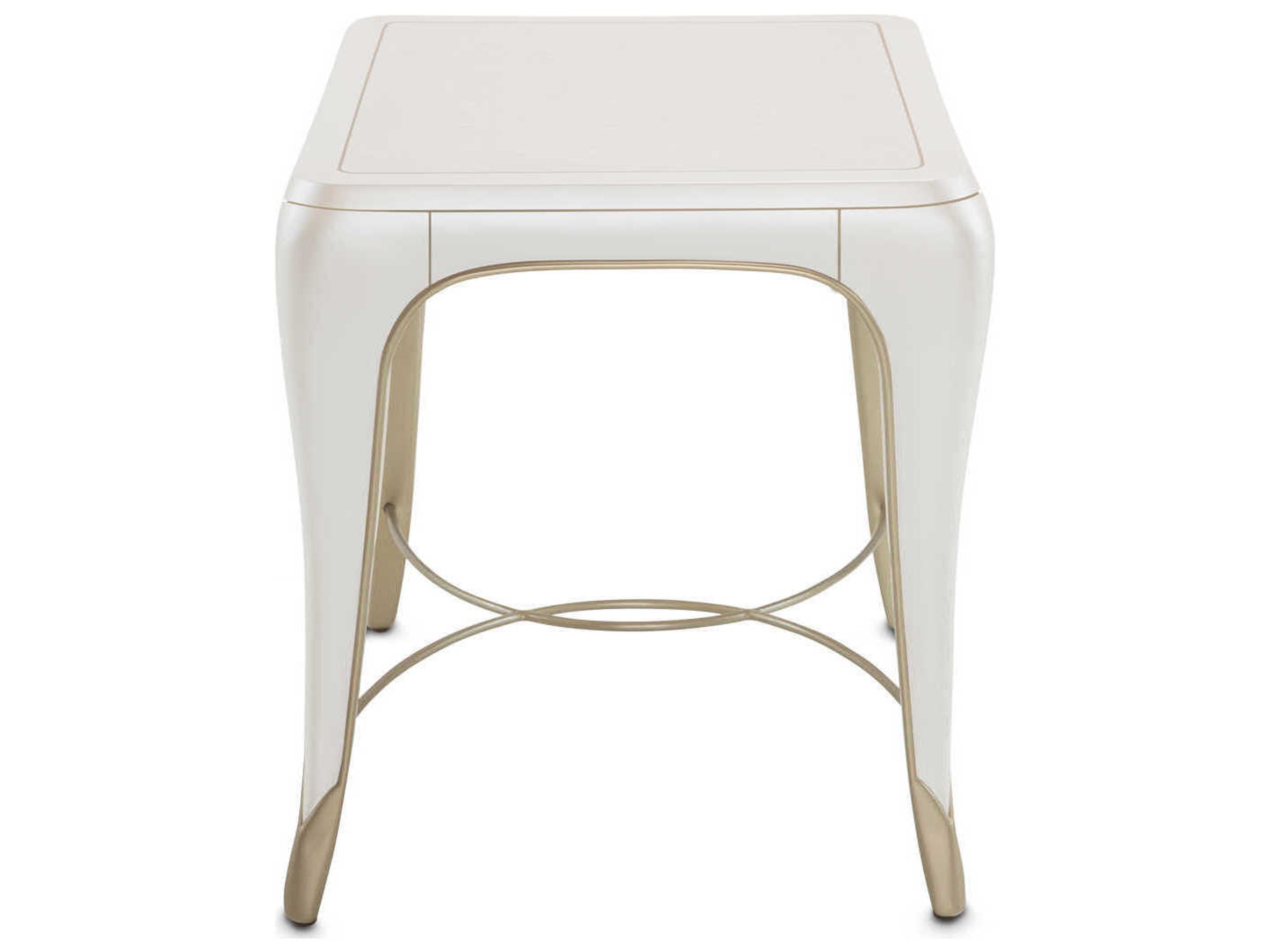 Luxecor Gilded Rectangular Wood Creamy Pearl End Table