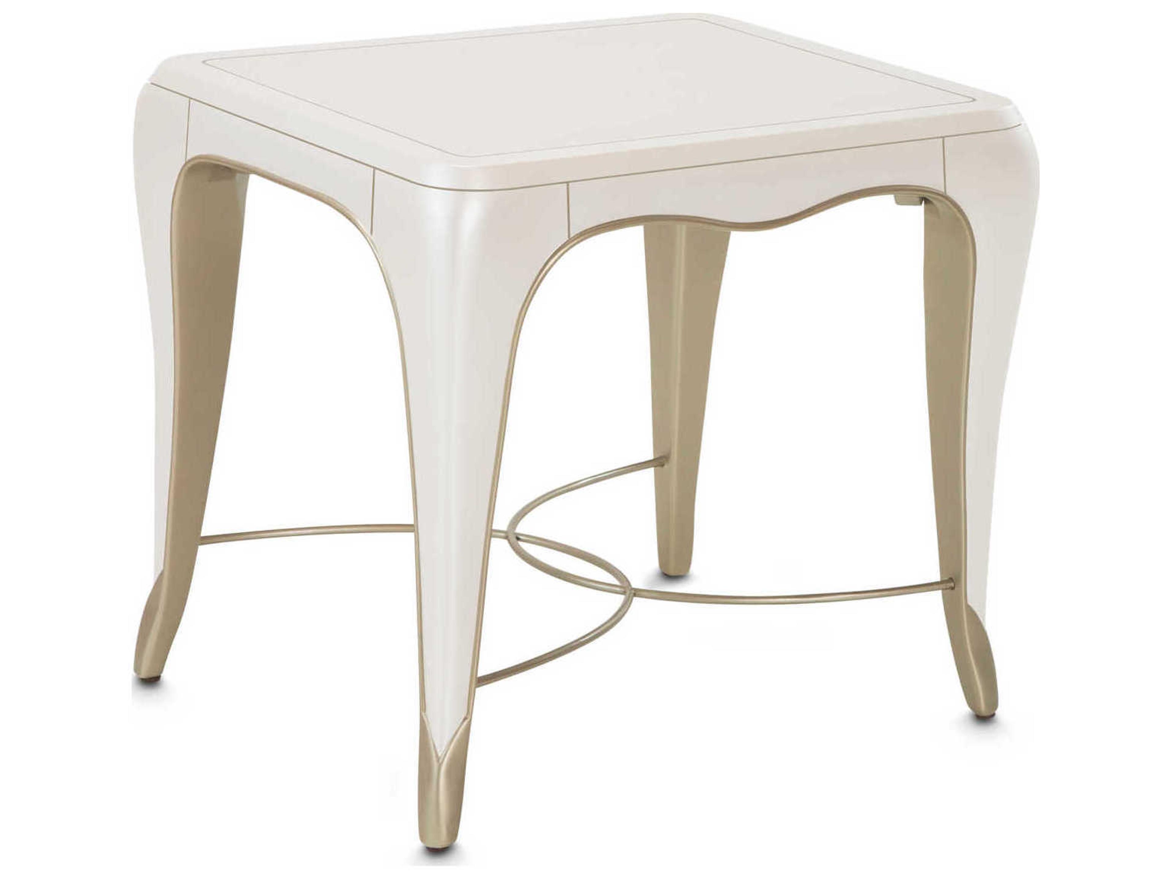 Luxecor Gilded Rectangular Wood Creamy Pearl End Table