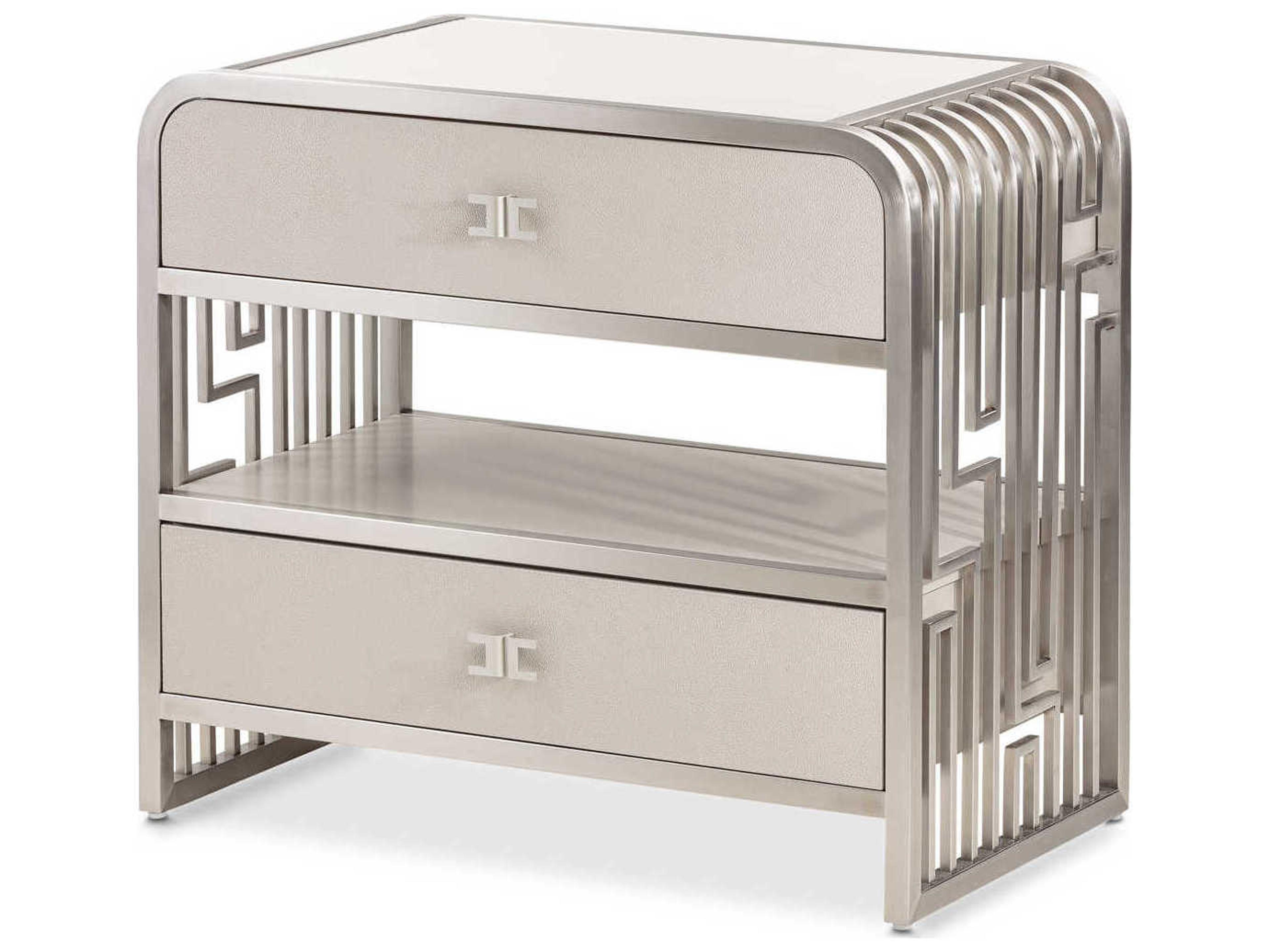 Roxbury Park 2-Drawer Metal Nightstand in Stainless Steel and Frost Gray