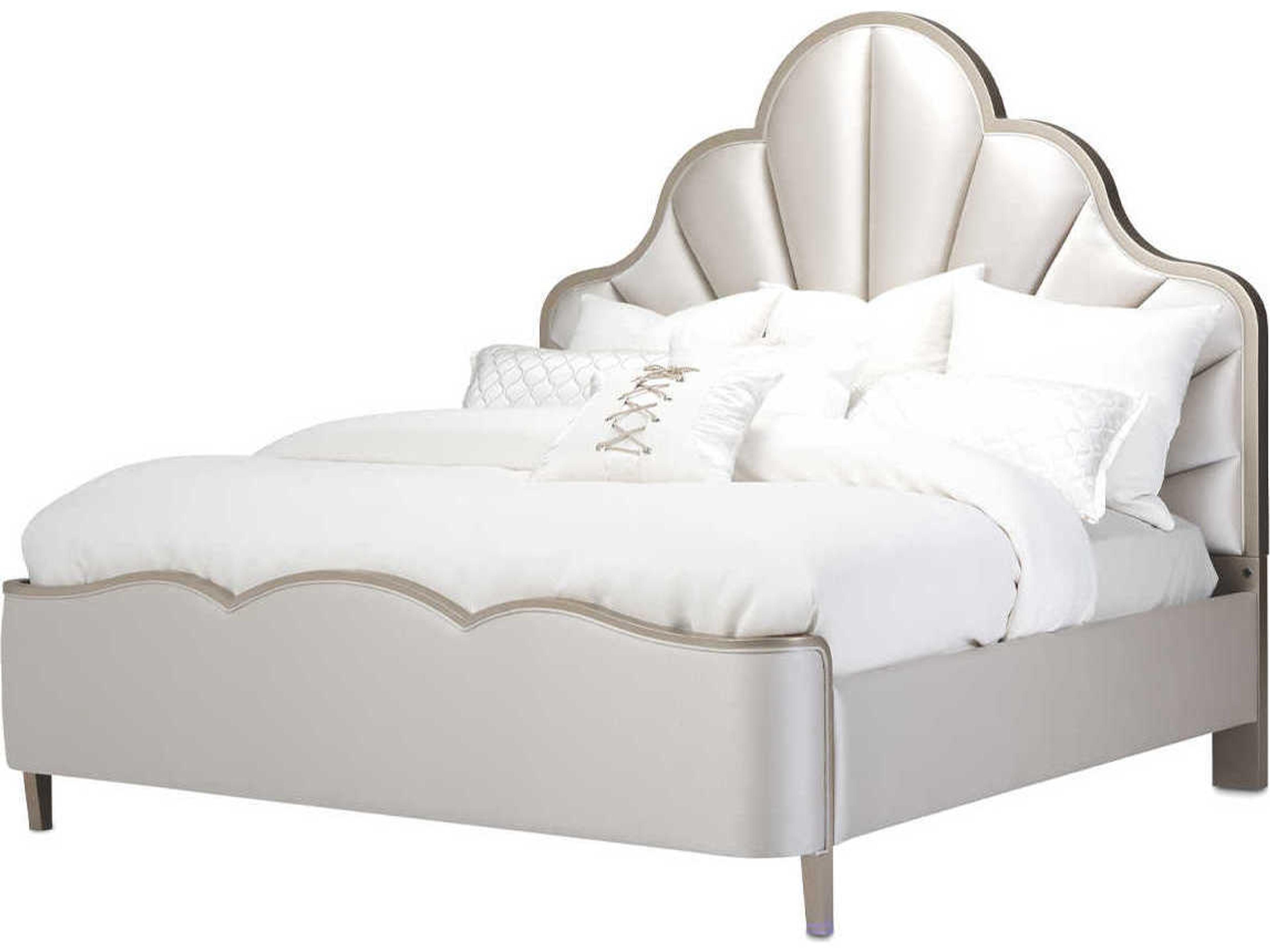 Malibu Crest Upholstered Queen Panel Bed Porcelain Faux Silk