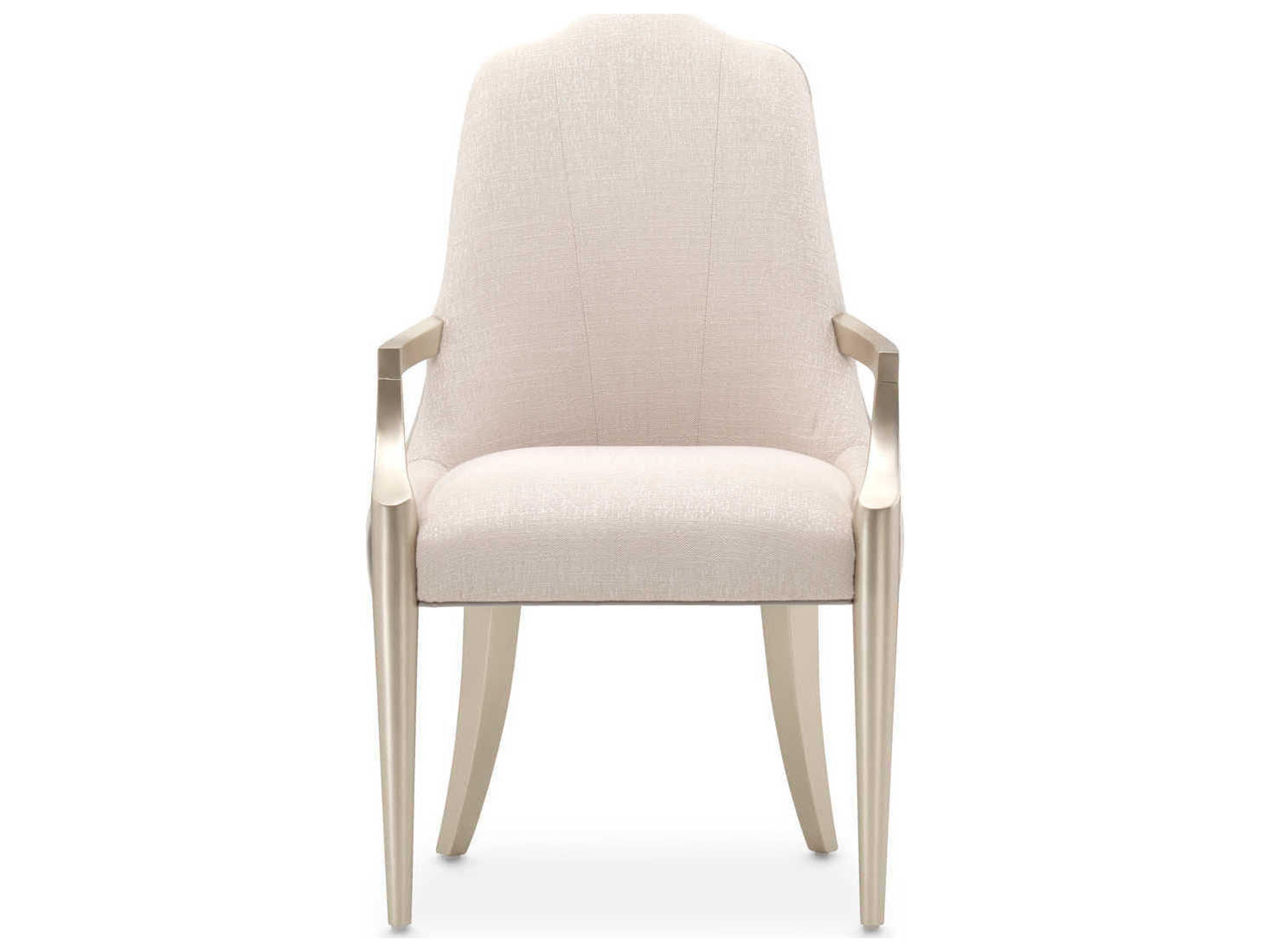 Luxecor Gilded Birch Wood Beige Upholstered Arm Dining Chair