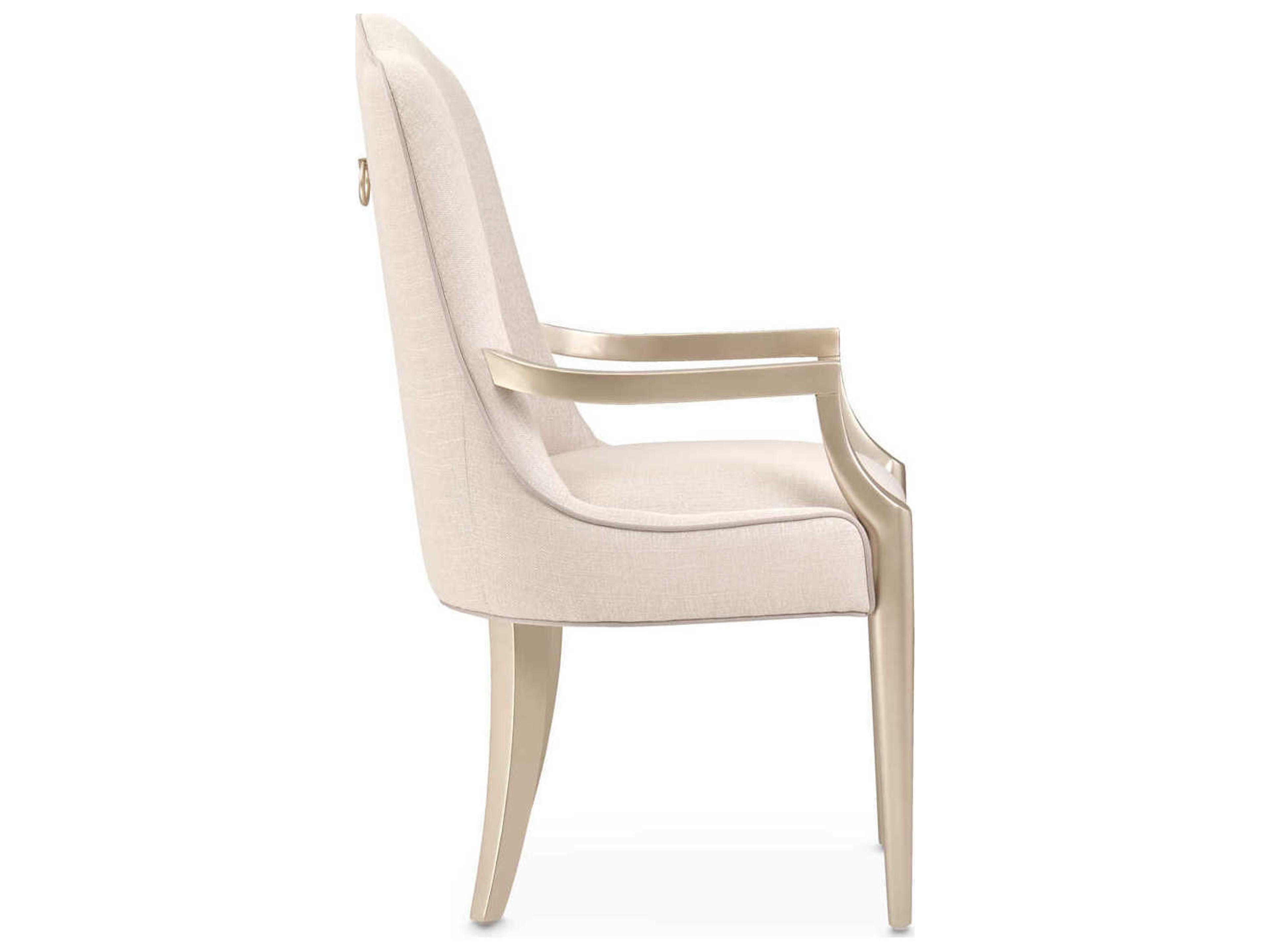 Luxecor Gilded Birch Wood Beige Upholstered Arm Dining Chair