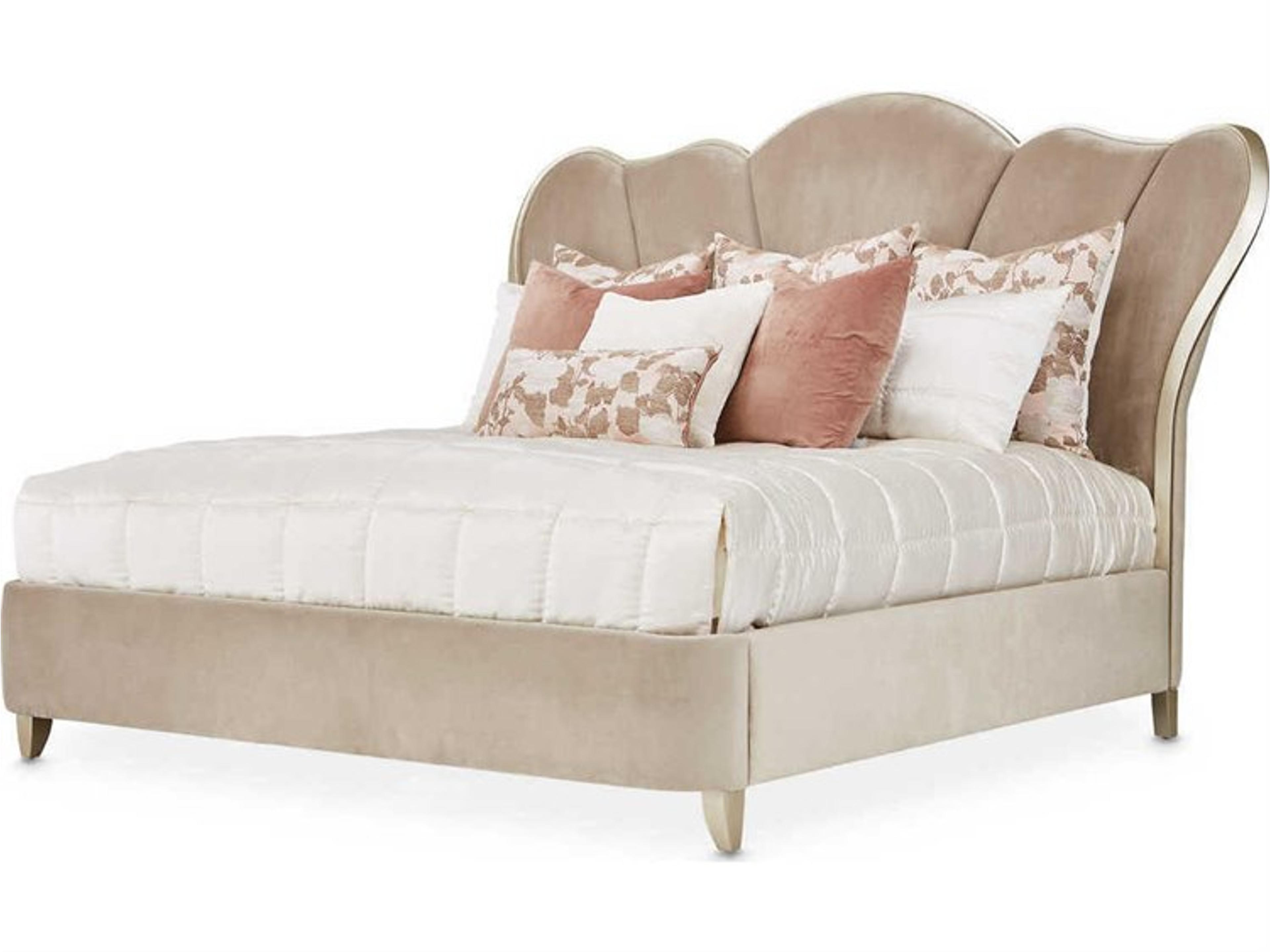 Villa Cherie - Hazelnut Beige Birch Wood Upholstered King Panel Bed