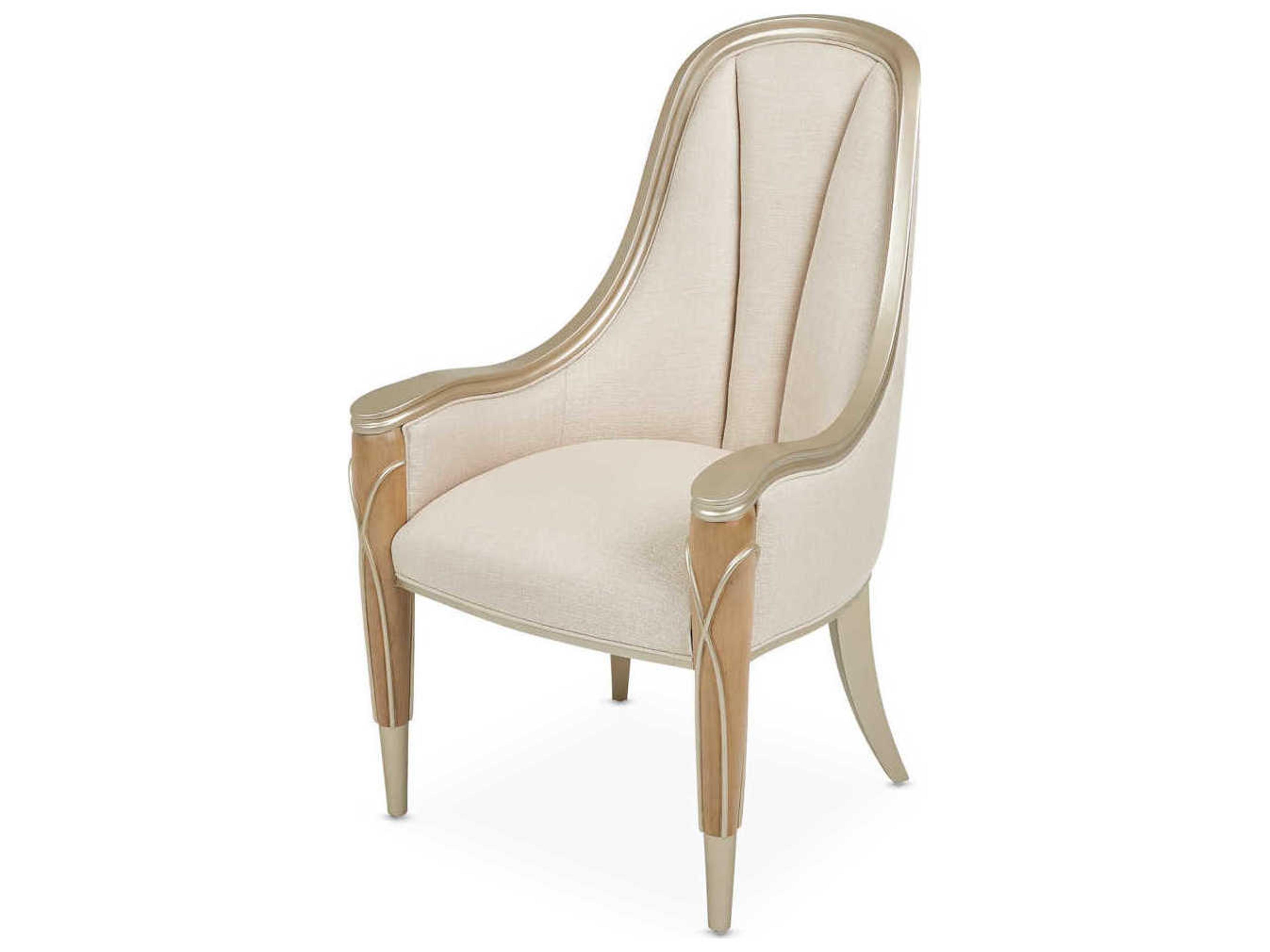 Michael Amini Villa Cherie Caramel Birch Wood Beige Upholstered Arm Dining Chair